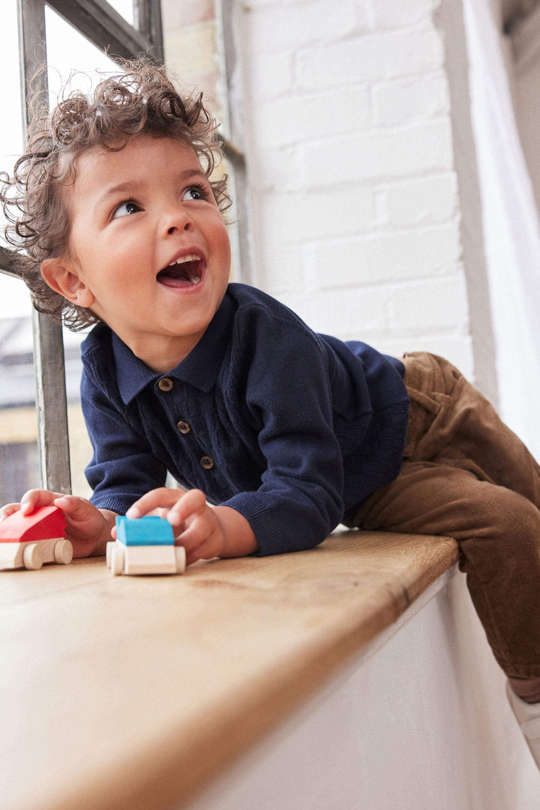 Navy Blue Textured Long Sleeve Knitted Polo Shirt (3mths-7yrs)