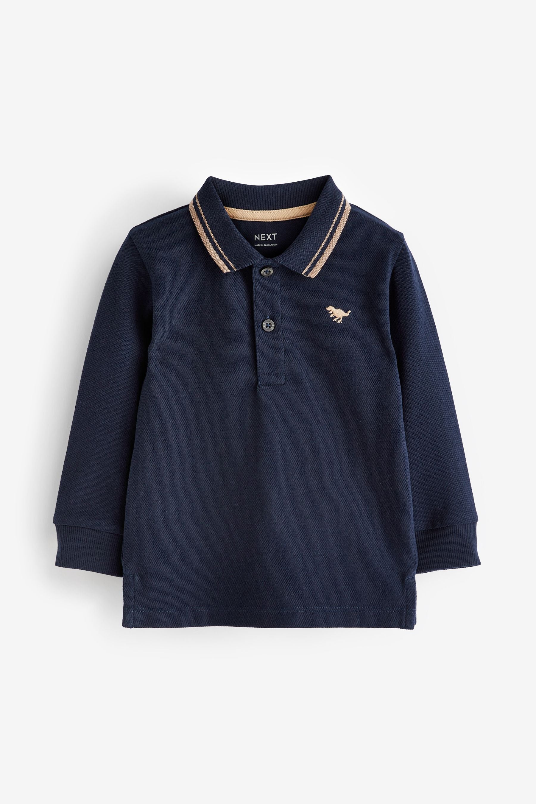 Navy Blue Tipped Long Sleeve Polo Shirt (3mths-7yrs)