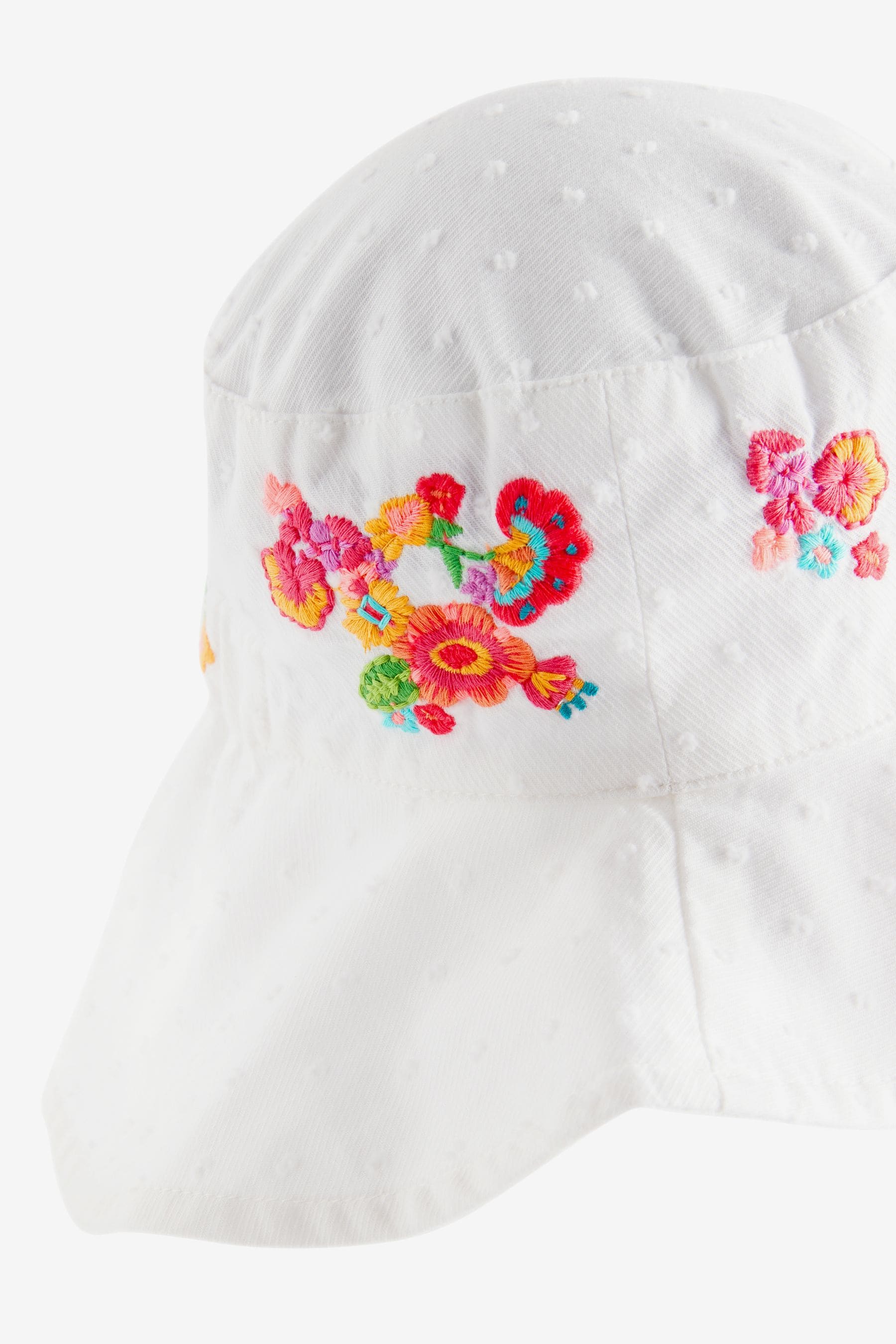 White Embroidered Low Back Bucket Hat (3mths-10yrs)