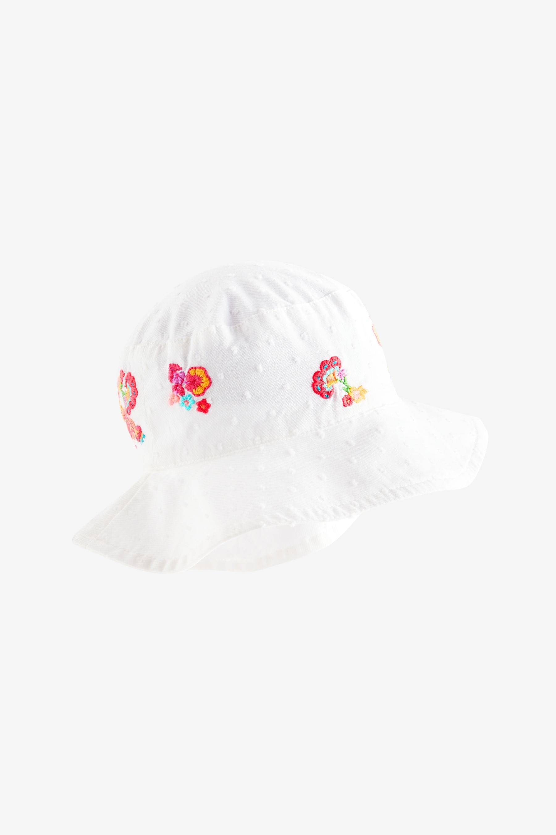 White Embroidered Low Back Bucket Hat (3mths-10yrs)