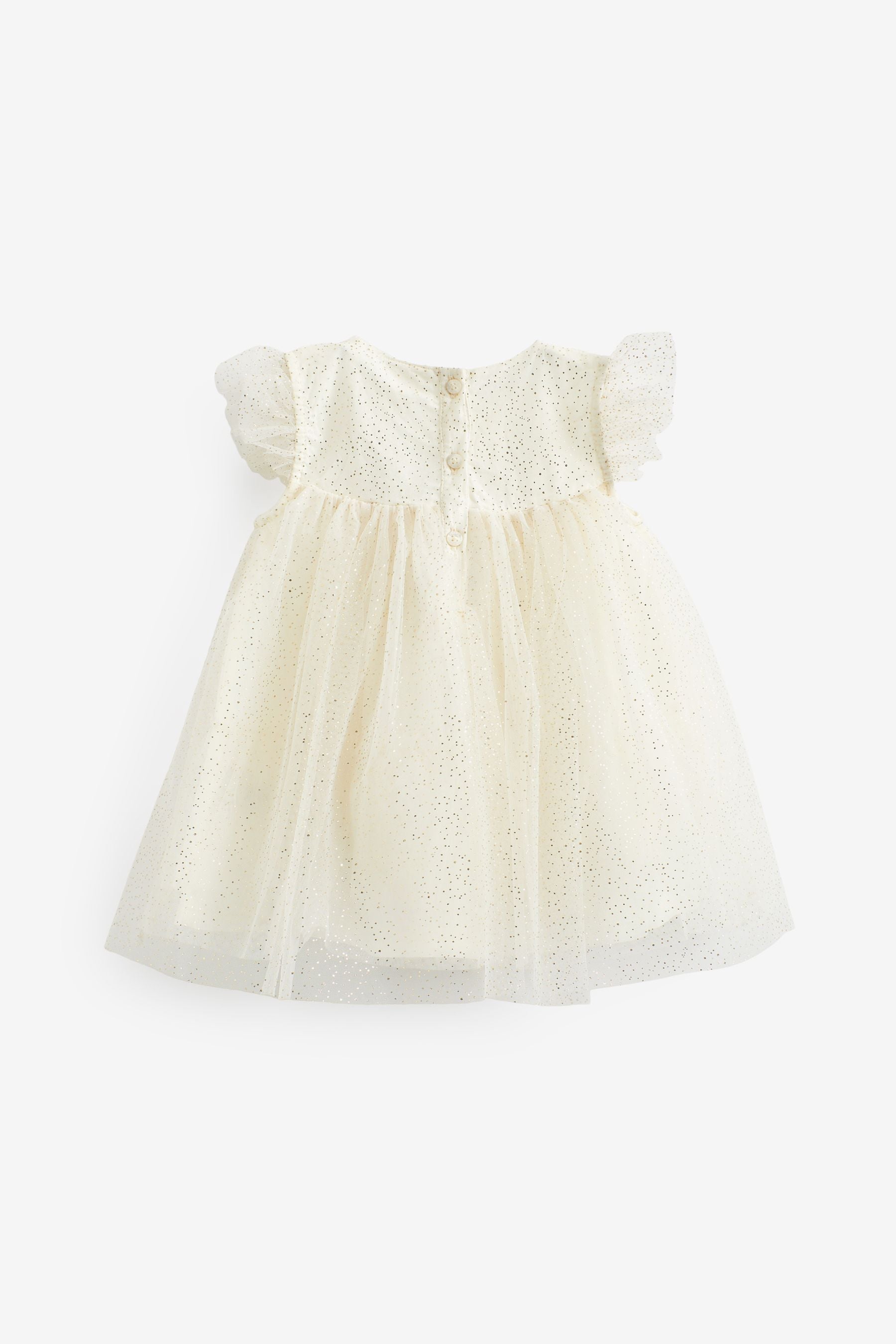 Cream Baby Occasion Embroidered Sparkle Mesh Dress (0mths-2yrs)