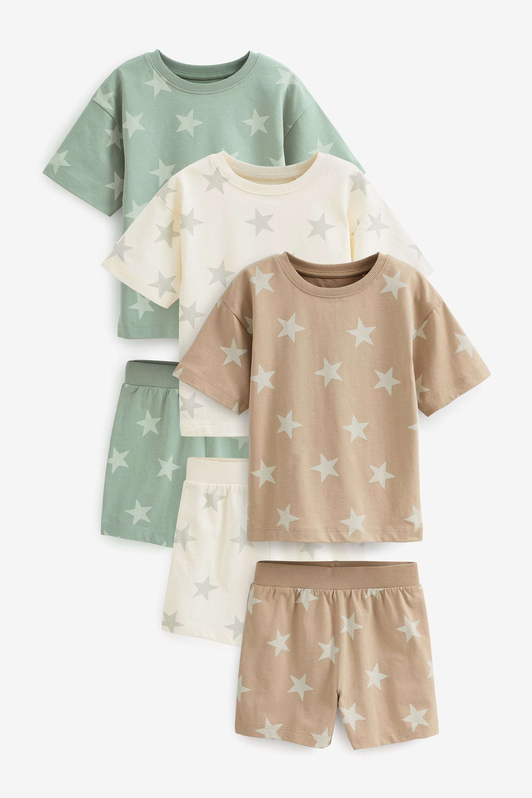 Neutral Star 3 Pack Short Pyjamas (9mths-12yrs)