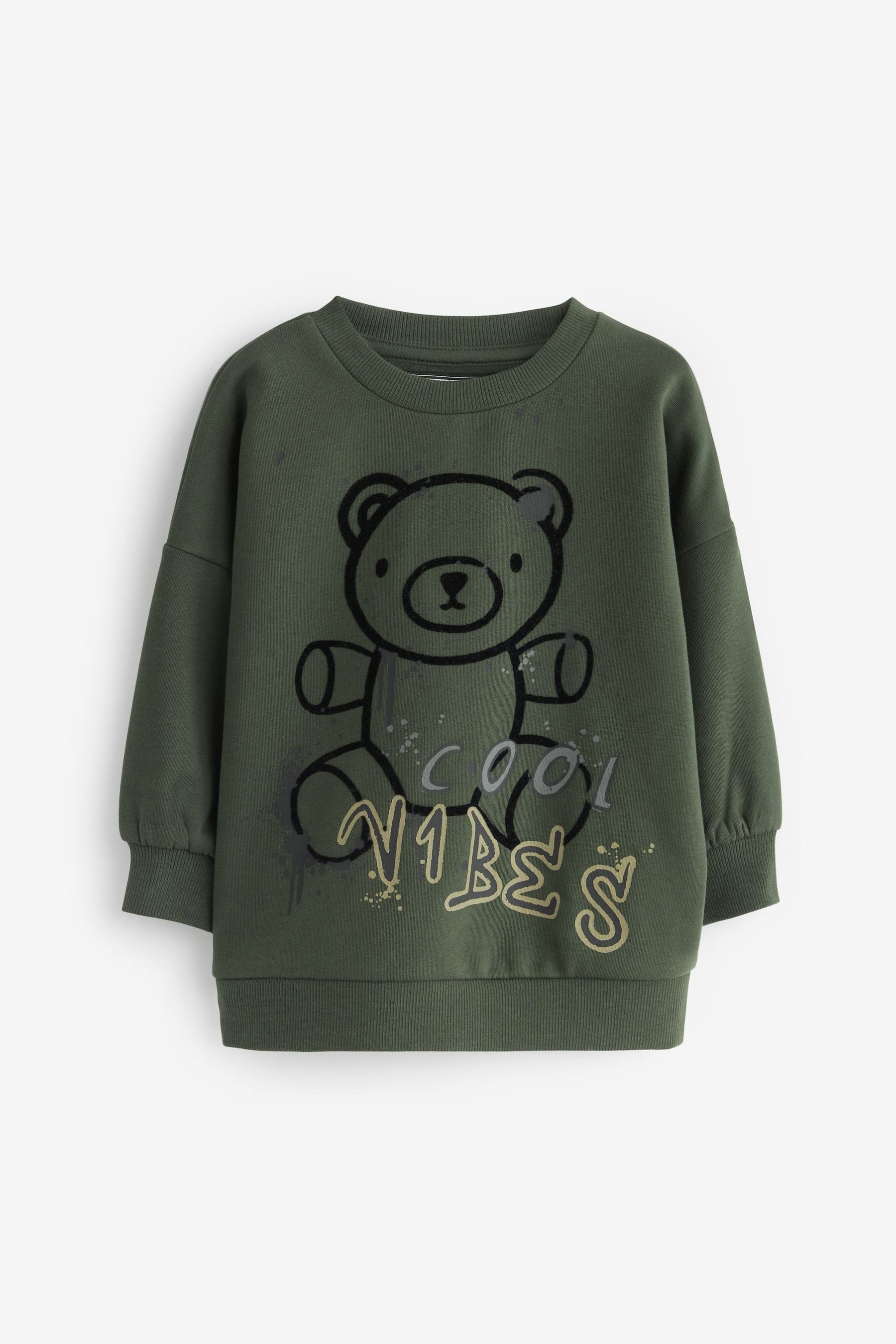 Khaki Green Bear Character Crew Neck Sweatshirt (3mths-7yrs)