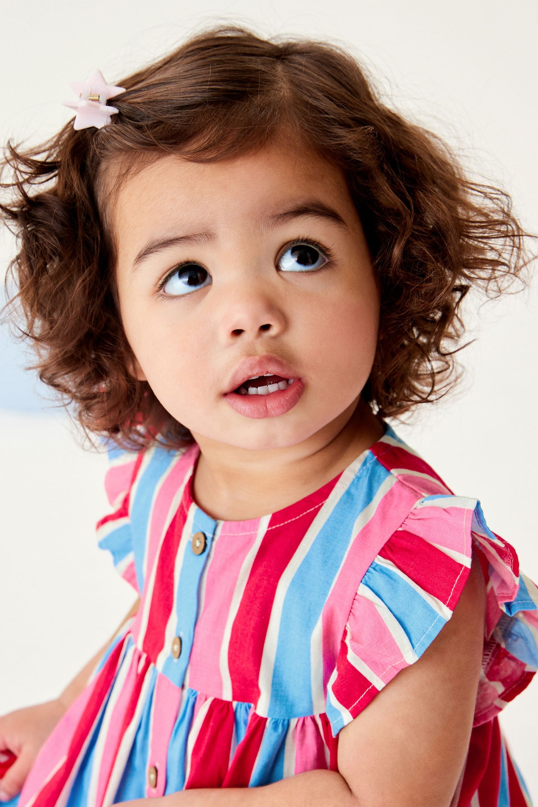 Red/Blue/Pink Stripe Frill Sleeve Cotton Dress (3mths-8yrs)