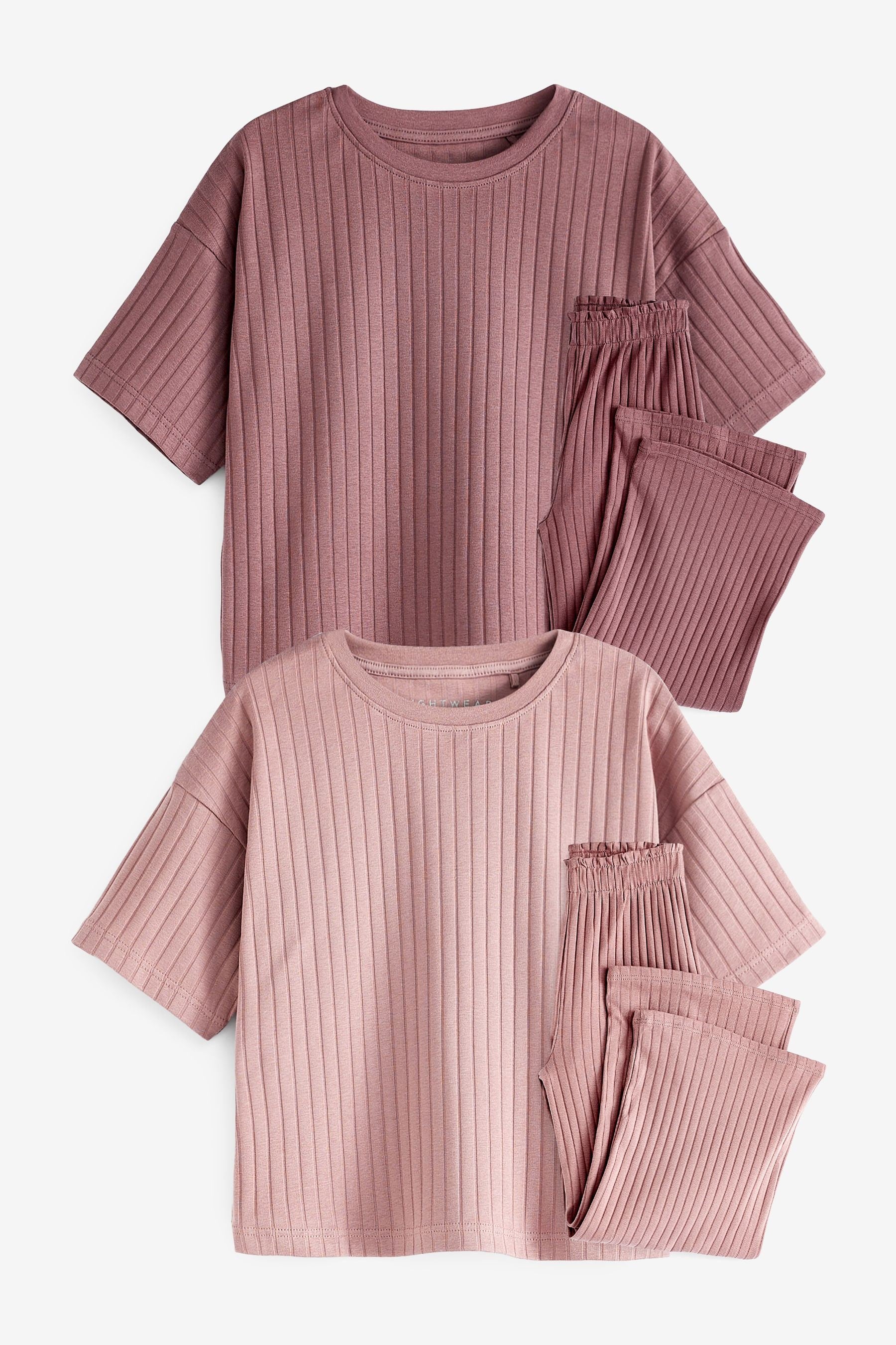 Pink/Brown Ribbed Pyjamas 2 Pack (8-16yrs)