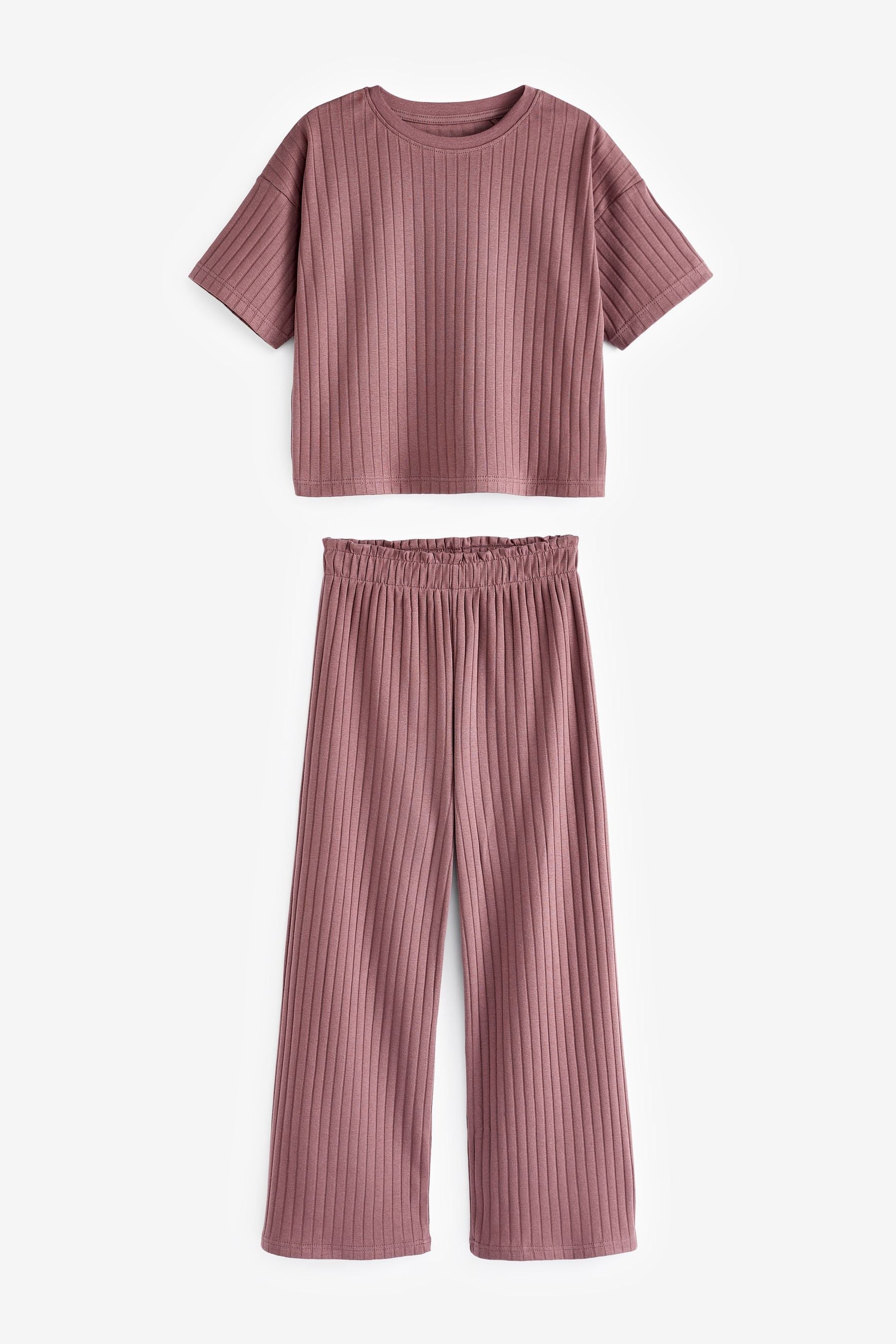 Pink/Brown Ribbed Pyjamas 2 Pack (8-16yrs)