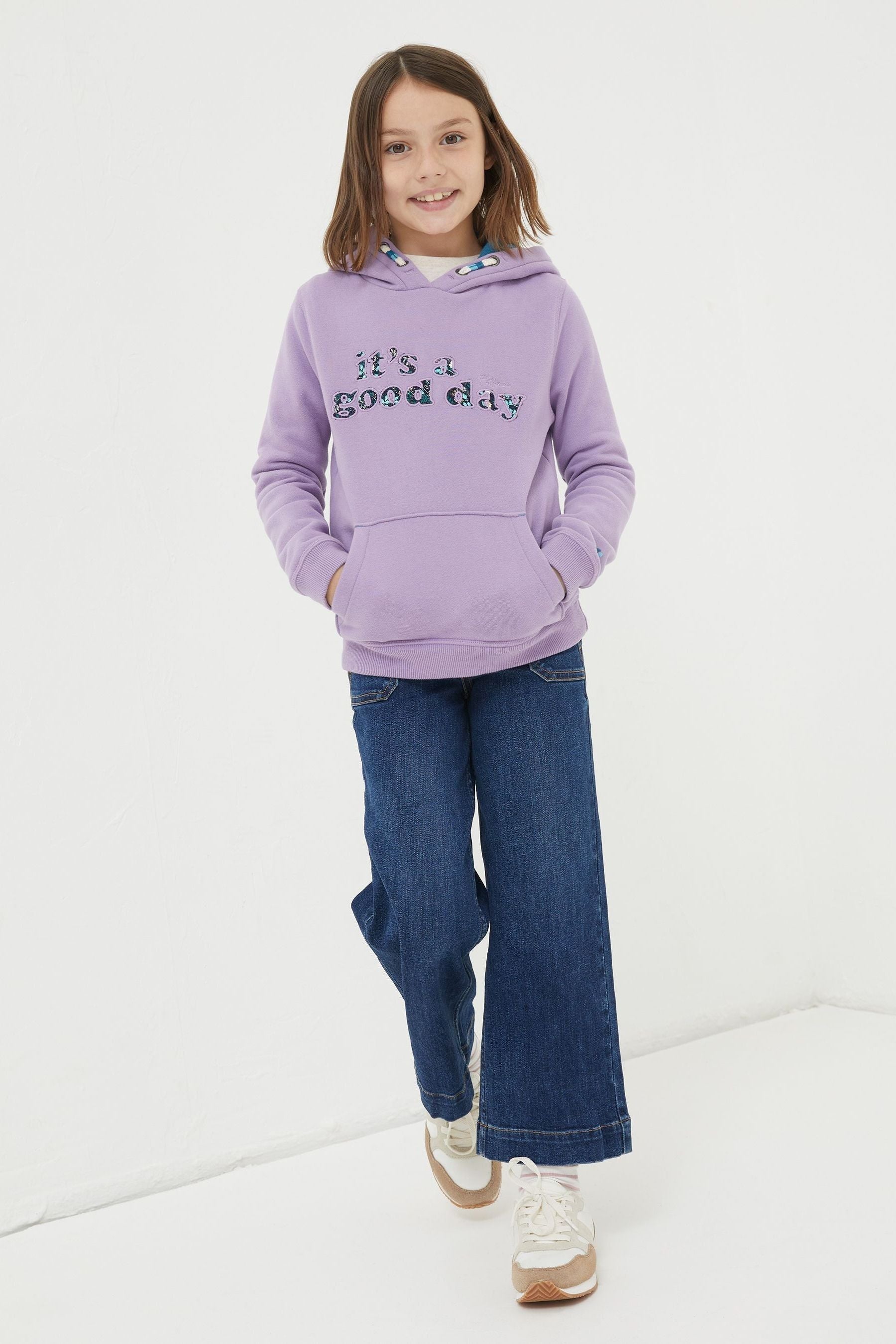 Purple FatFace Good Day Graphic Sweater