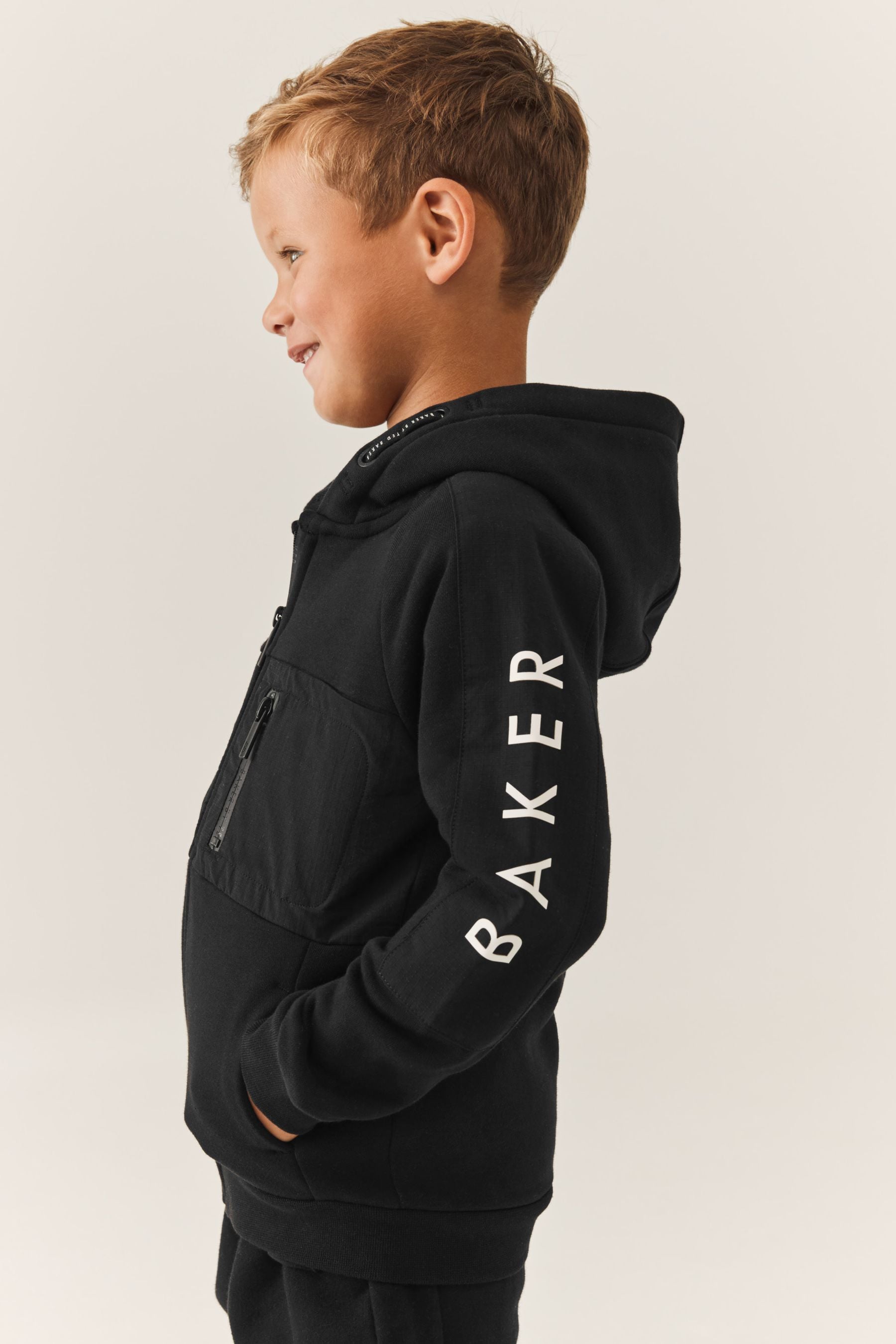 Black Baker by Ted Baker Panelled Zip Through Hoodie