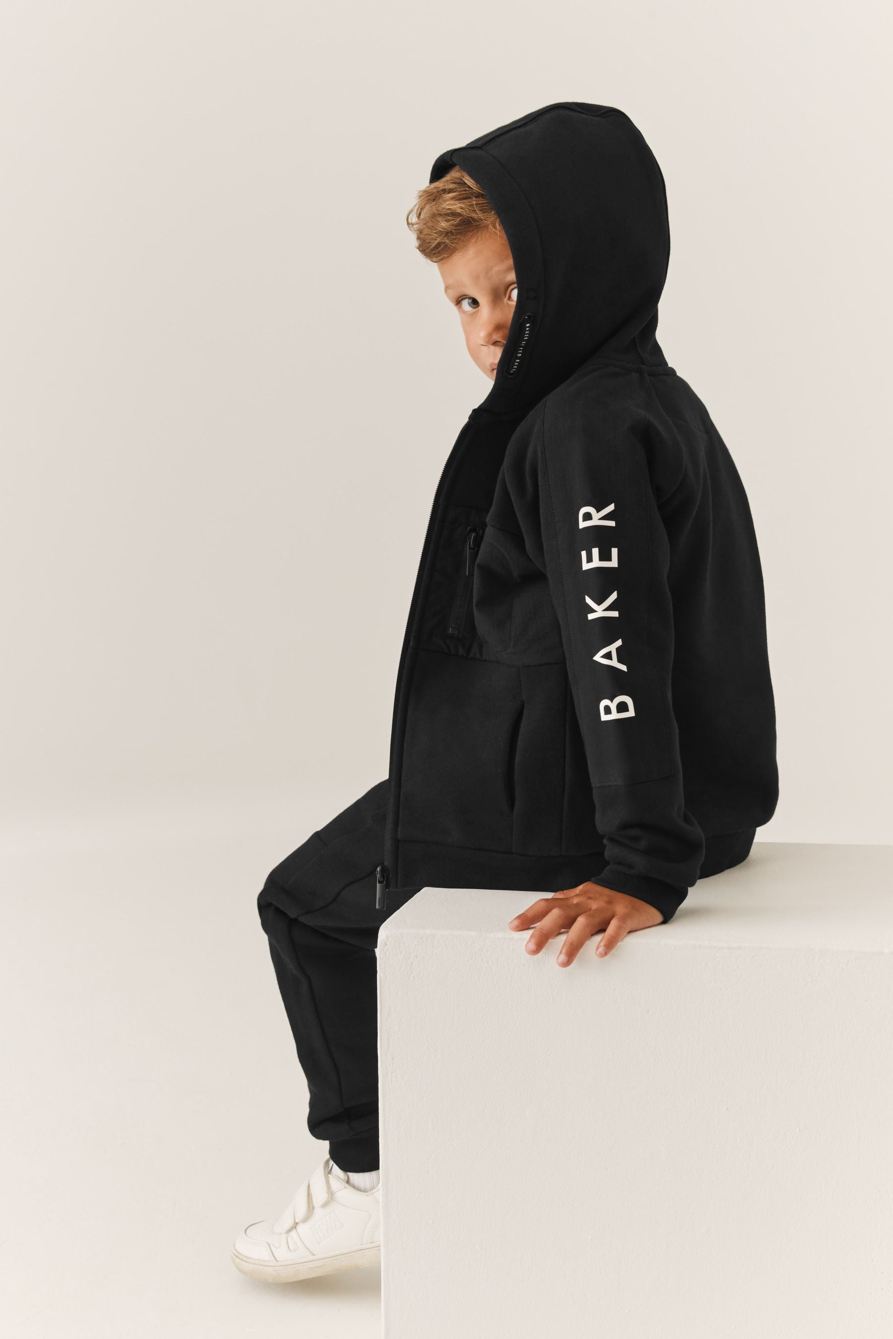 Black Baker by Ted Baker Panelled Zip Through Hoodie