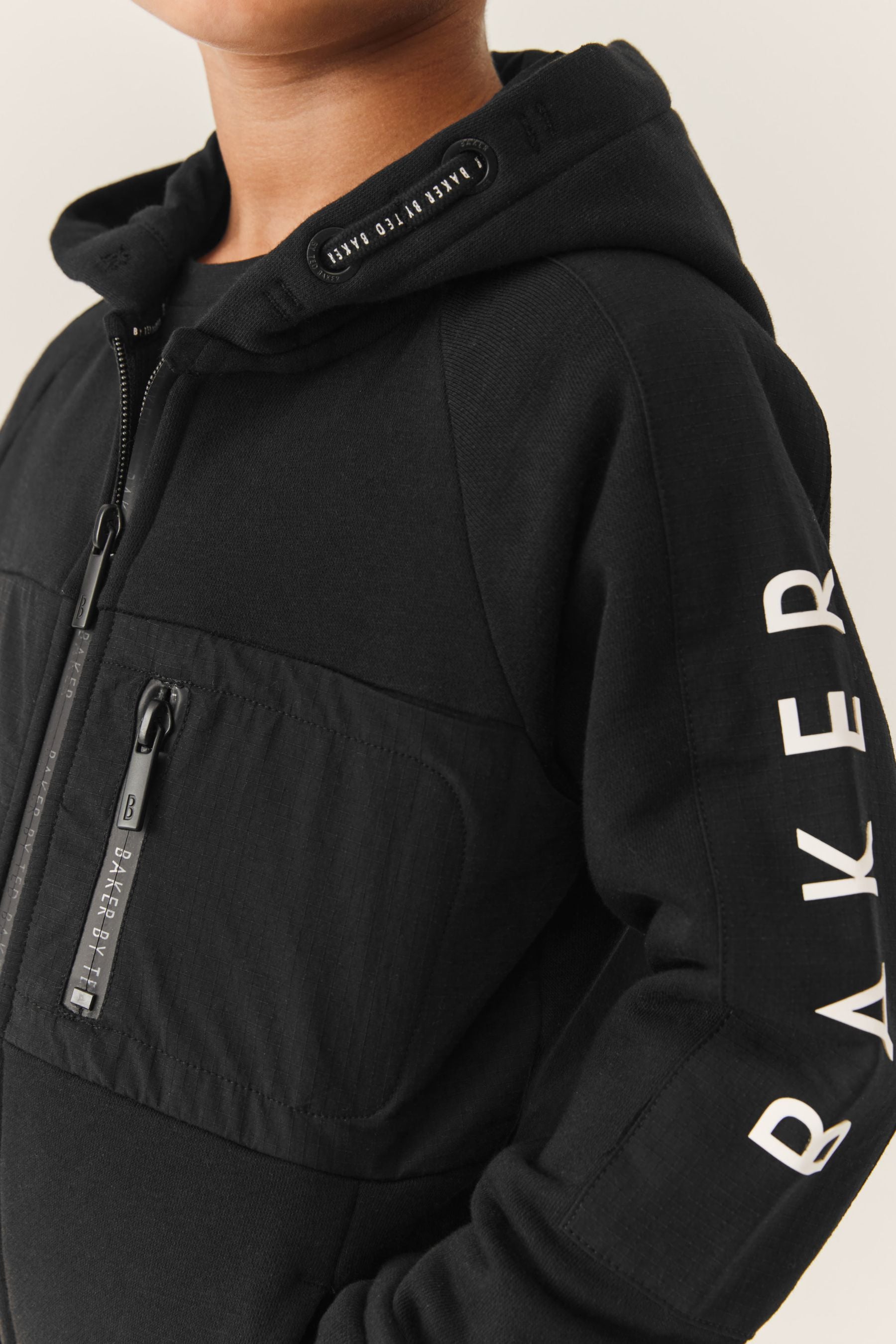 Black Baker by Ted Baker Panelled Zip Through Hoodie