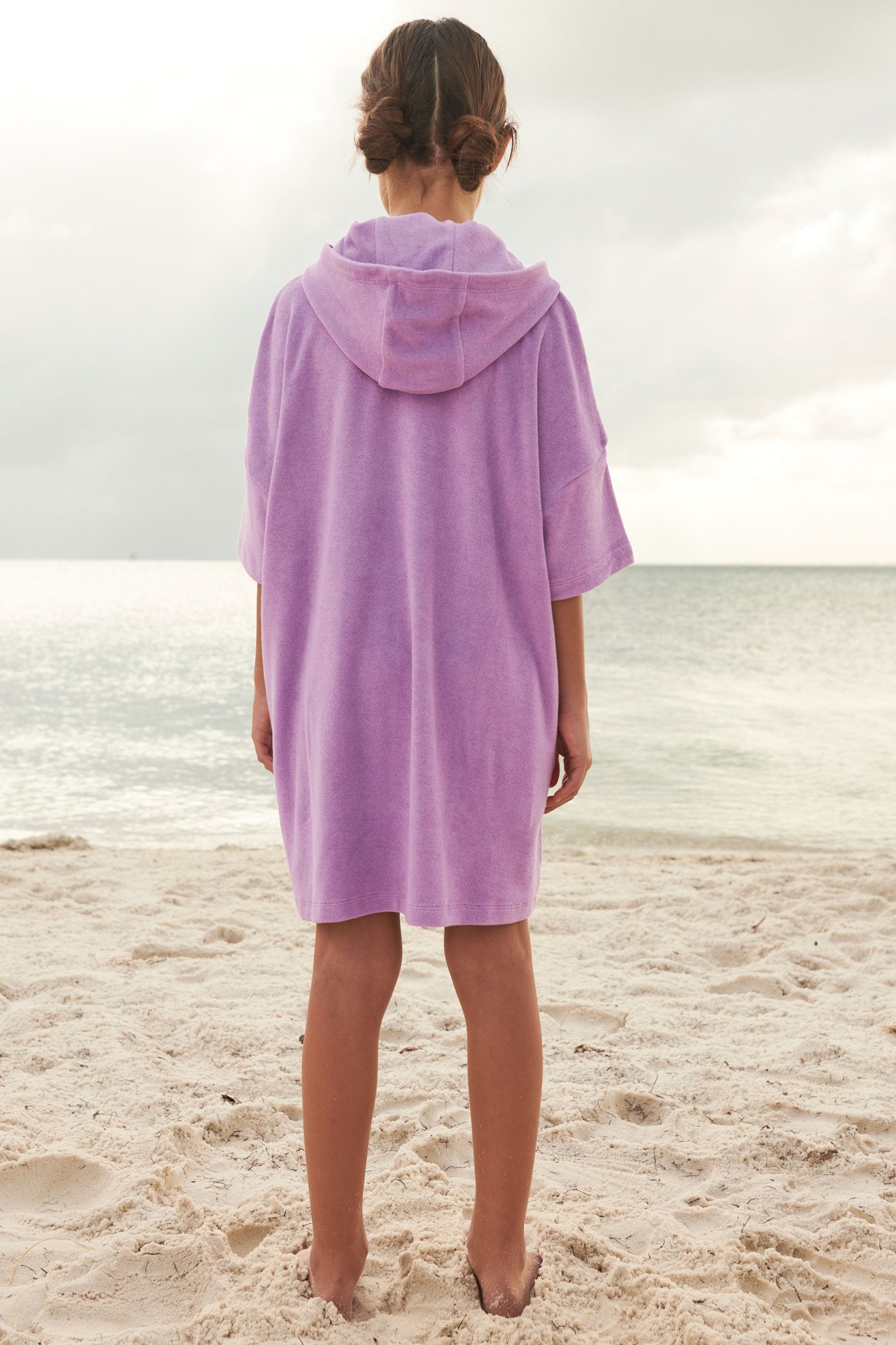 Lilac Purple Oversized Hooded Towelling Cover-Up