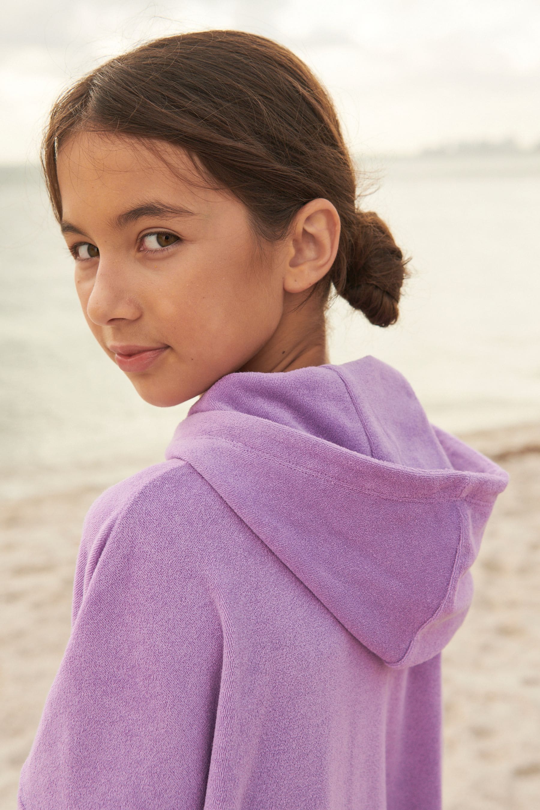 Lilac Purple Oversized Hooded Towelling Cover-Up