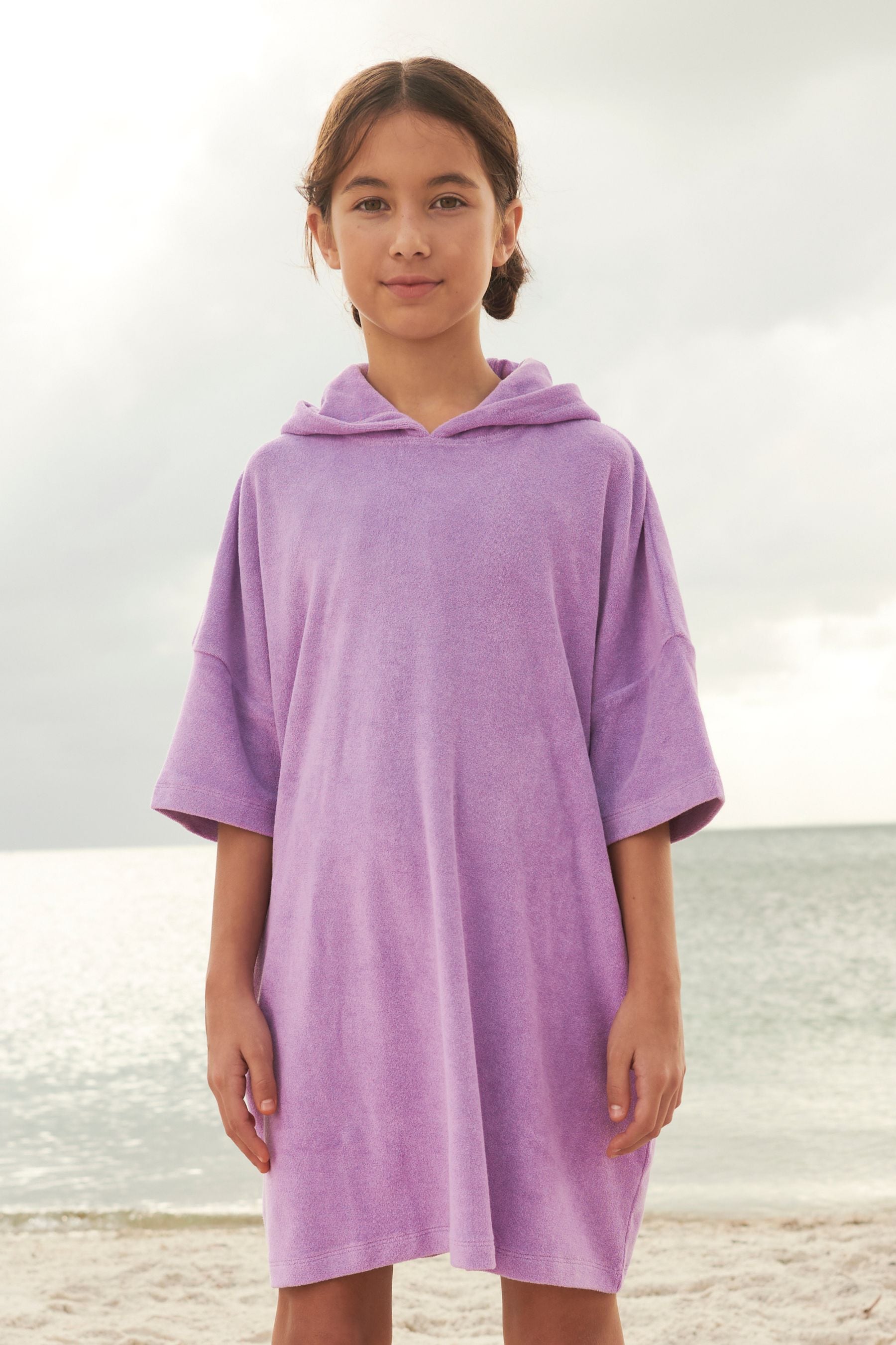 Lilac Purple Oversized Hooded Towelling Cover-Up