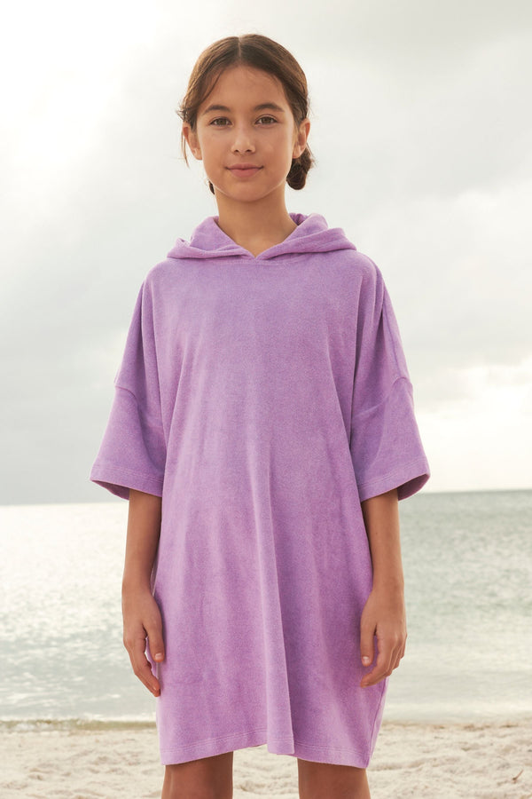 Lilac Purple Oversized Hooded Towelling Cover-Up