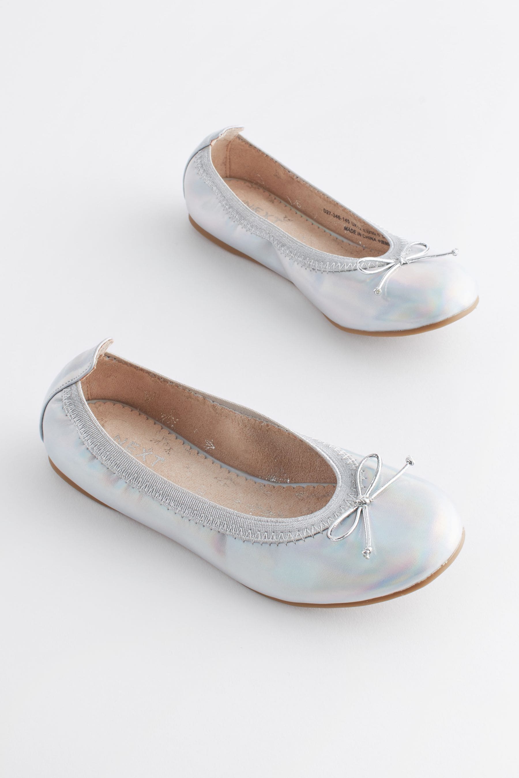 Metallic Silver Stretch Bow Ballerina Shoes