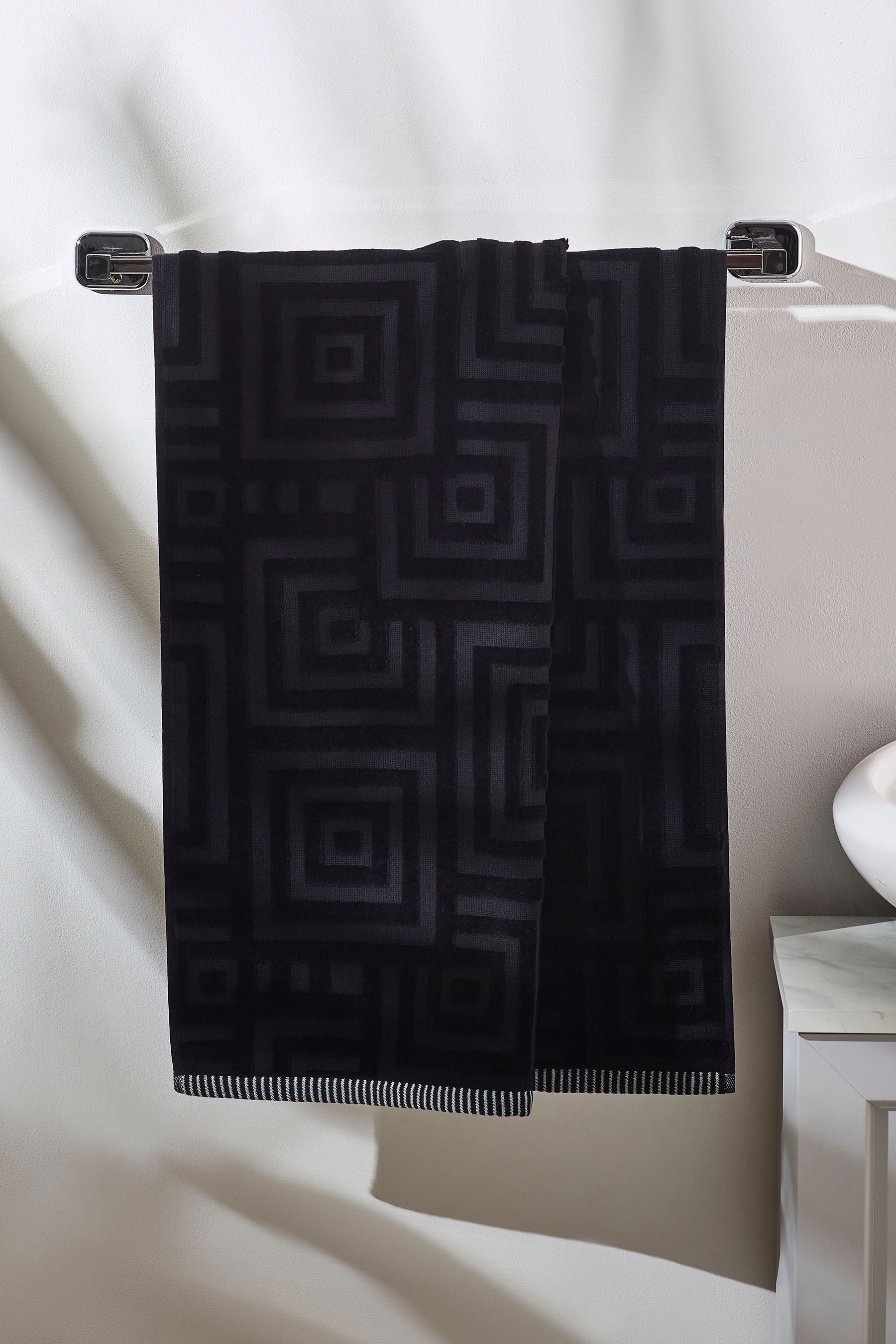 Black Geo Towel 100% Cotton