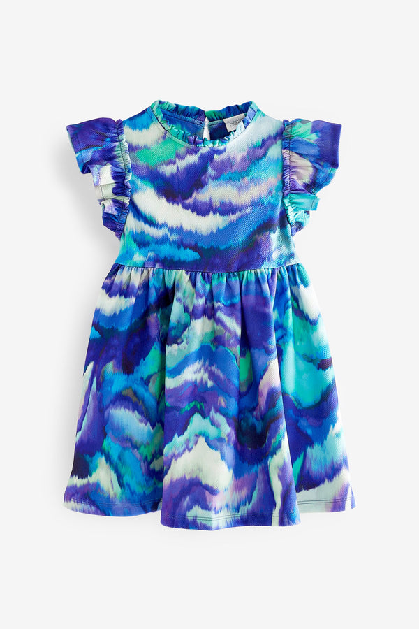 Blue Ruffle Ponte Dress (3mths-7yrs)