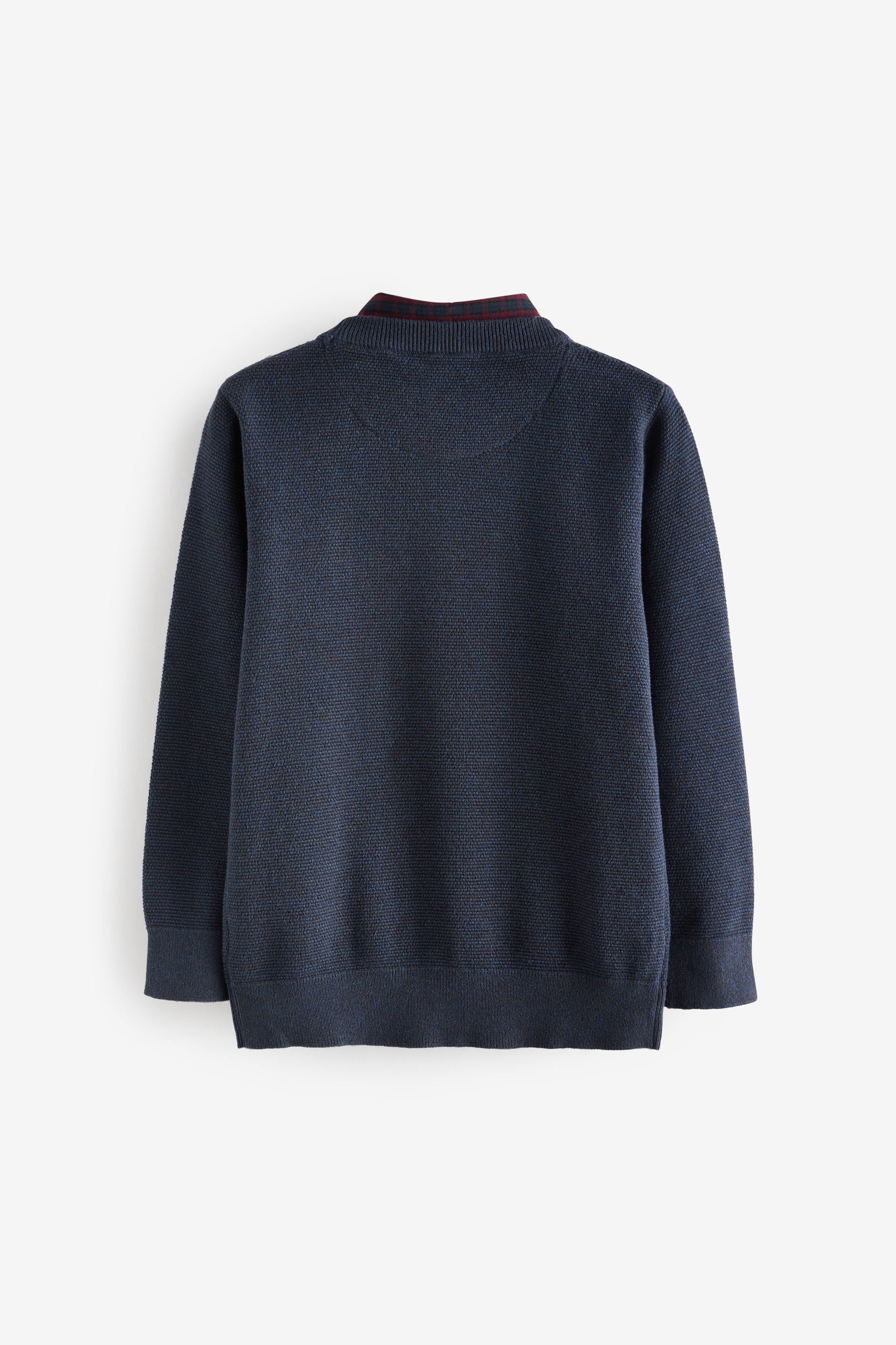 Navy Blue Knitted Mock Shirt Crew Jumper (3-16yrs)