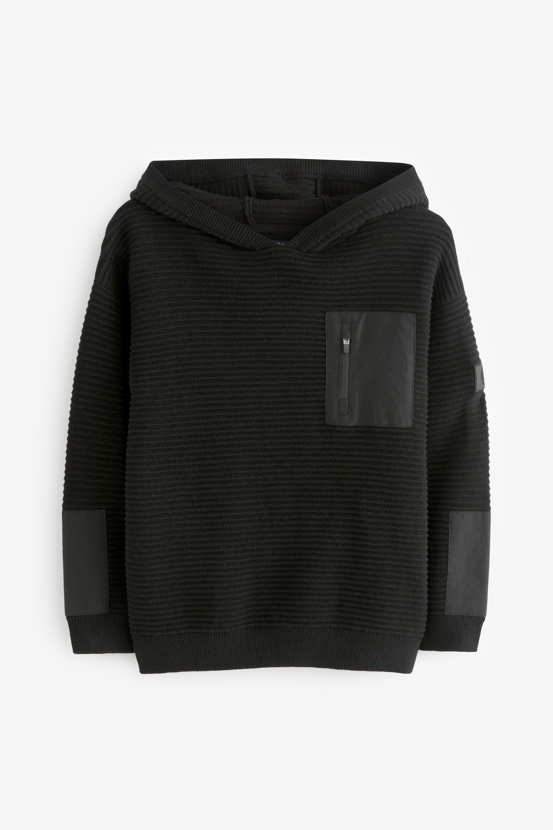 Black Ribbed Utility Style Hooded Jumper (3-16yrs)