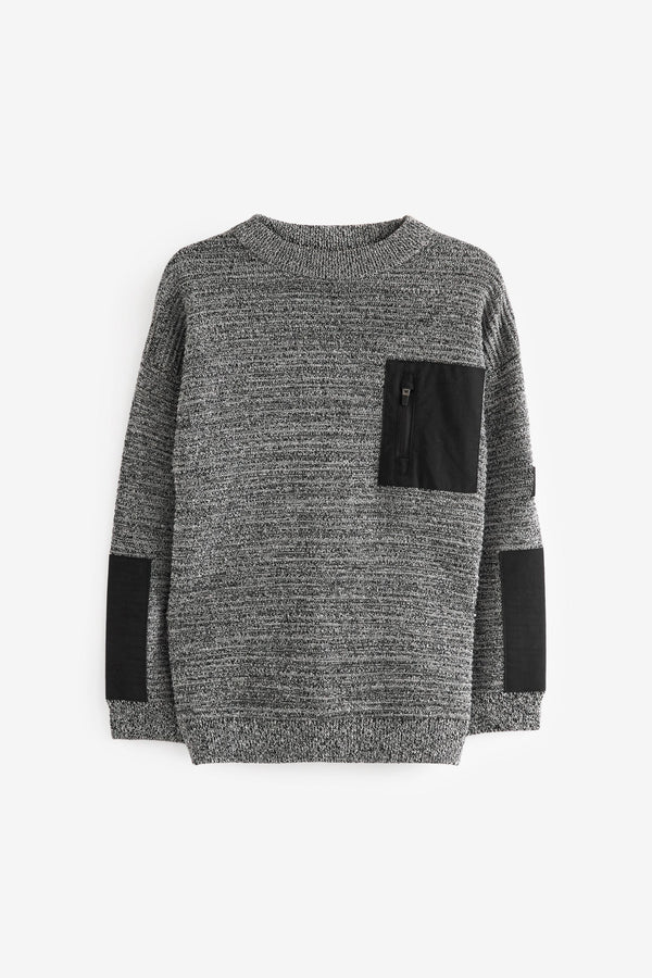 Grey Crew Neck Utility Jumper (3-16yrs)