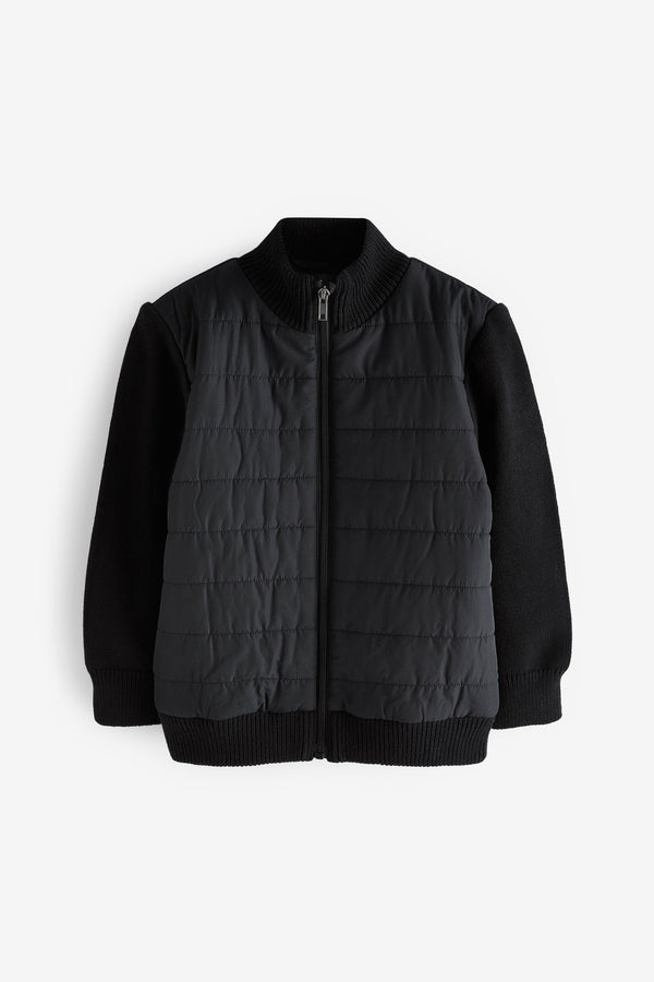 Black Knit/Quilted Hybrid Zip Through Top (3-16yrs)