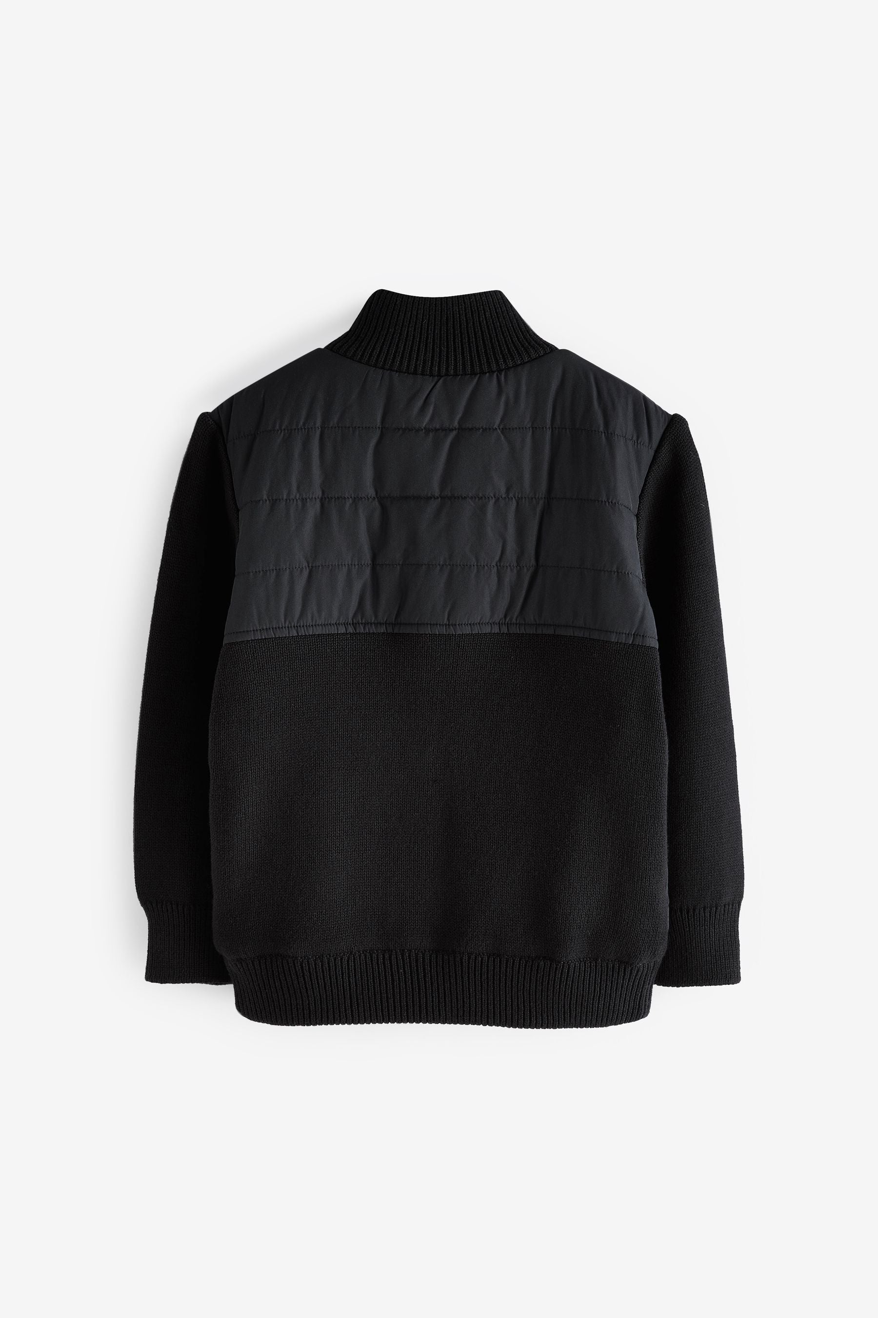 Black Knit/Quilted Hybrid Zip Through Top (3-16yrs)