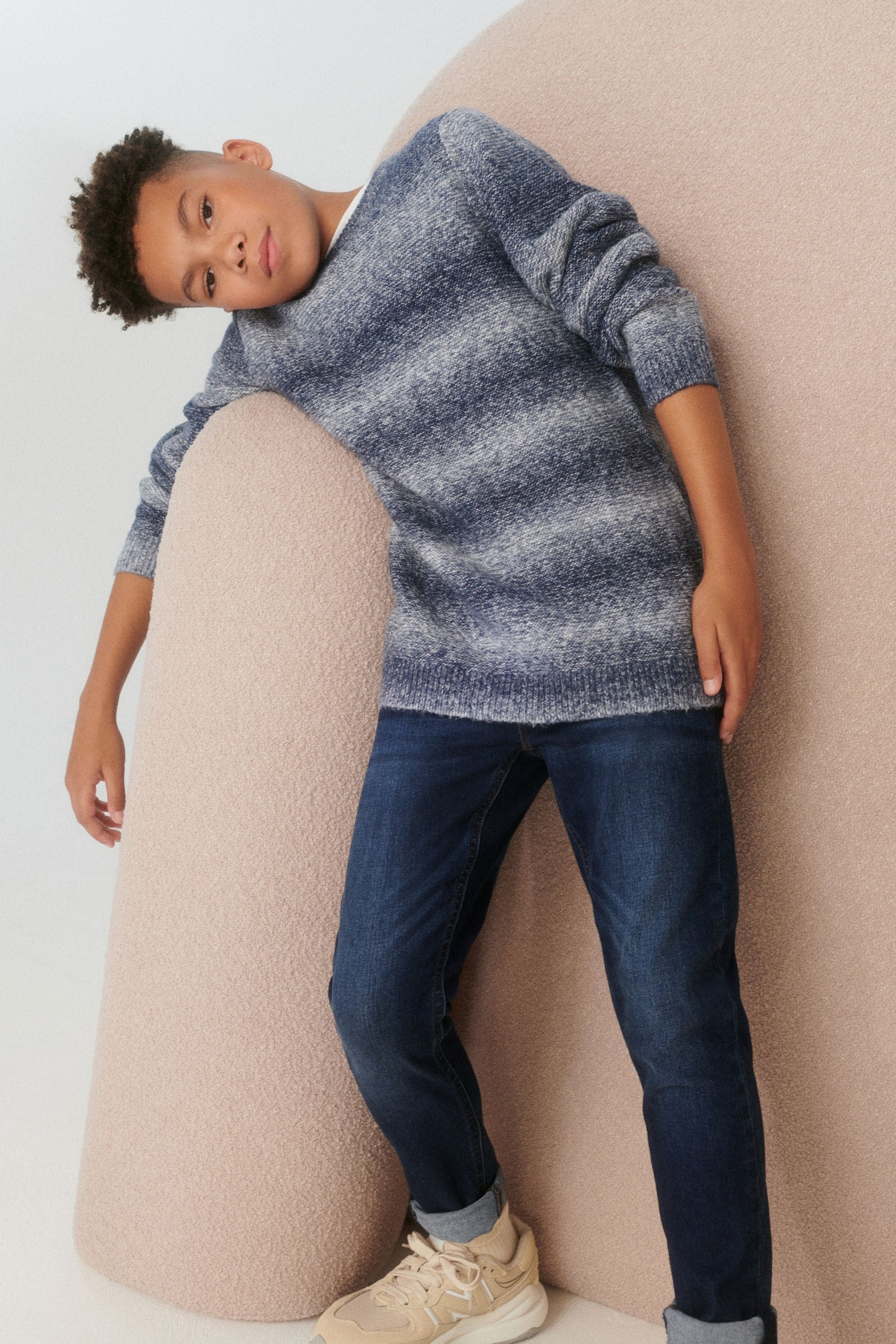 Blue Ombre Knitted Crew Jumper (3-16yrs)