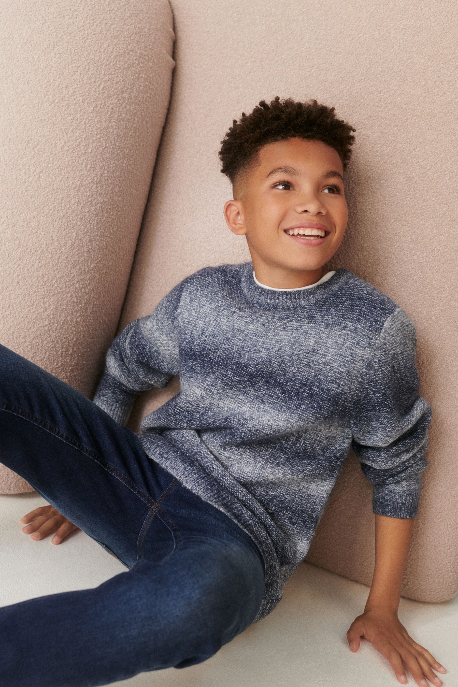 Blue Ombre Knitted Crew Jumper (3-16yrs)