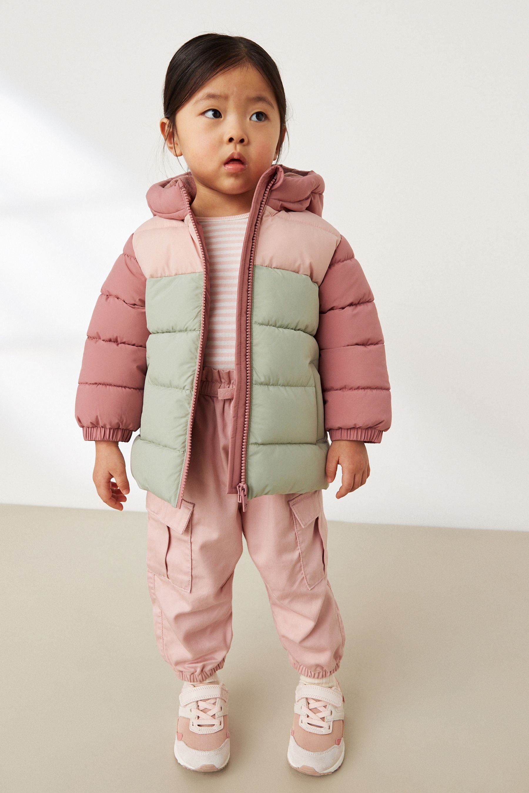 Pink Colourblock Shower Resistant Padded Coat (3mths-7yrs)