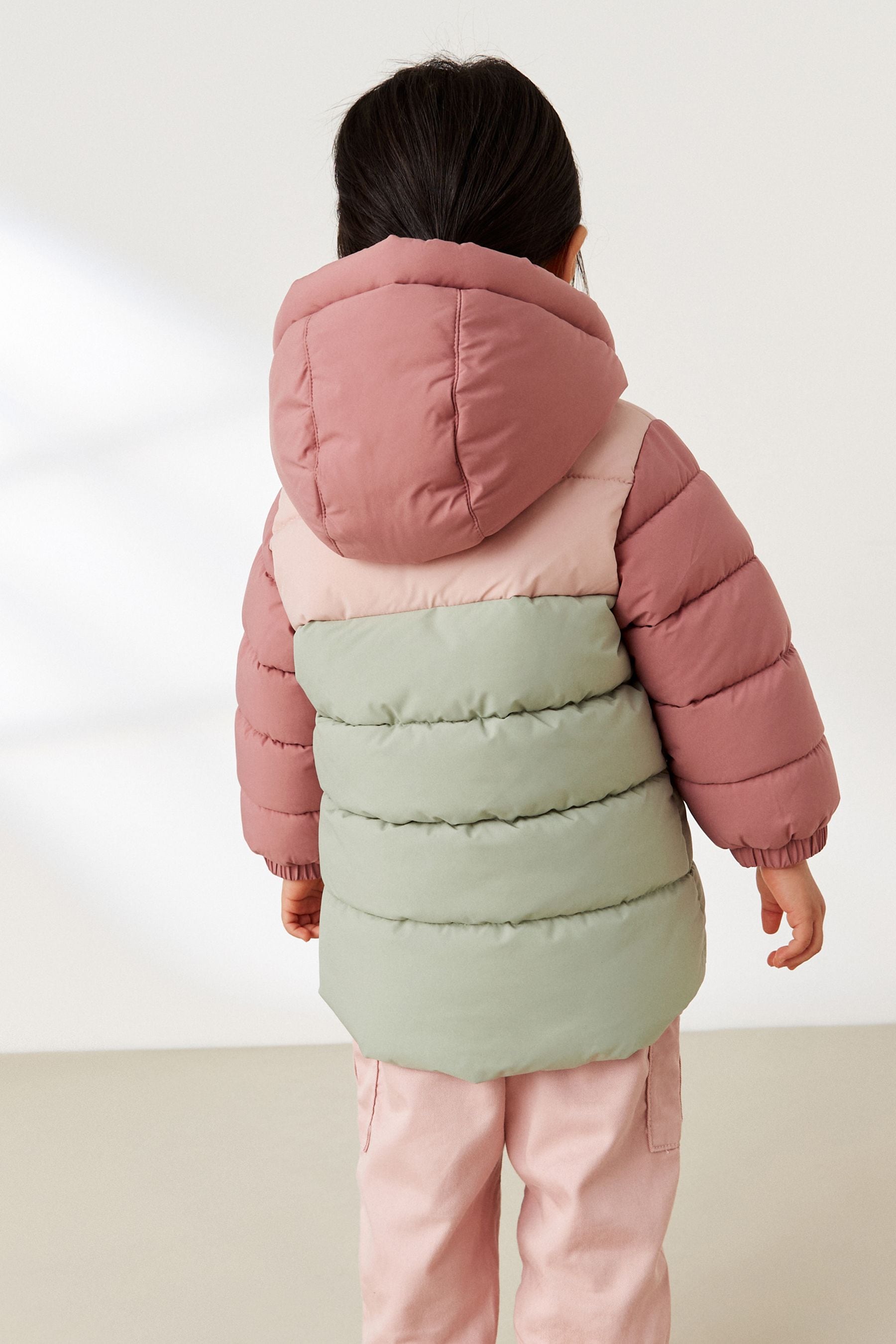 Pink Colourblock Shower Resistant Padded Coat (3mths-7yrs)