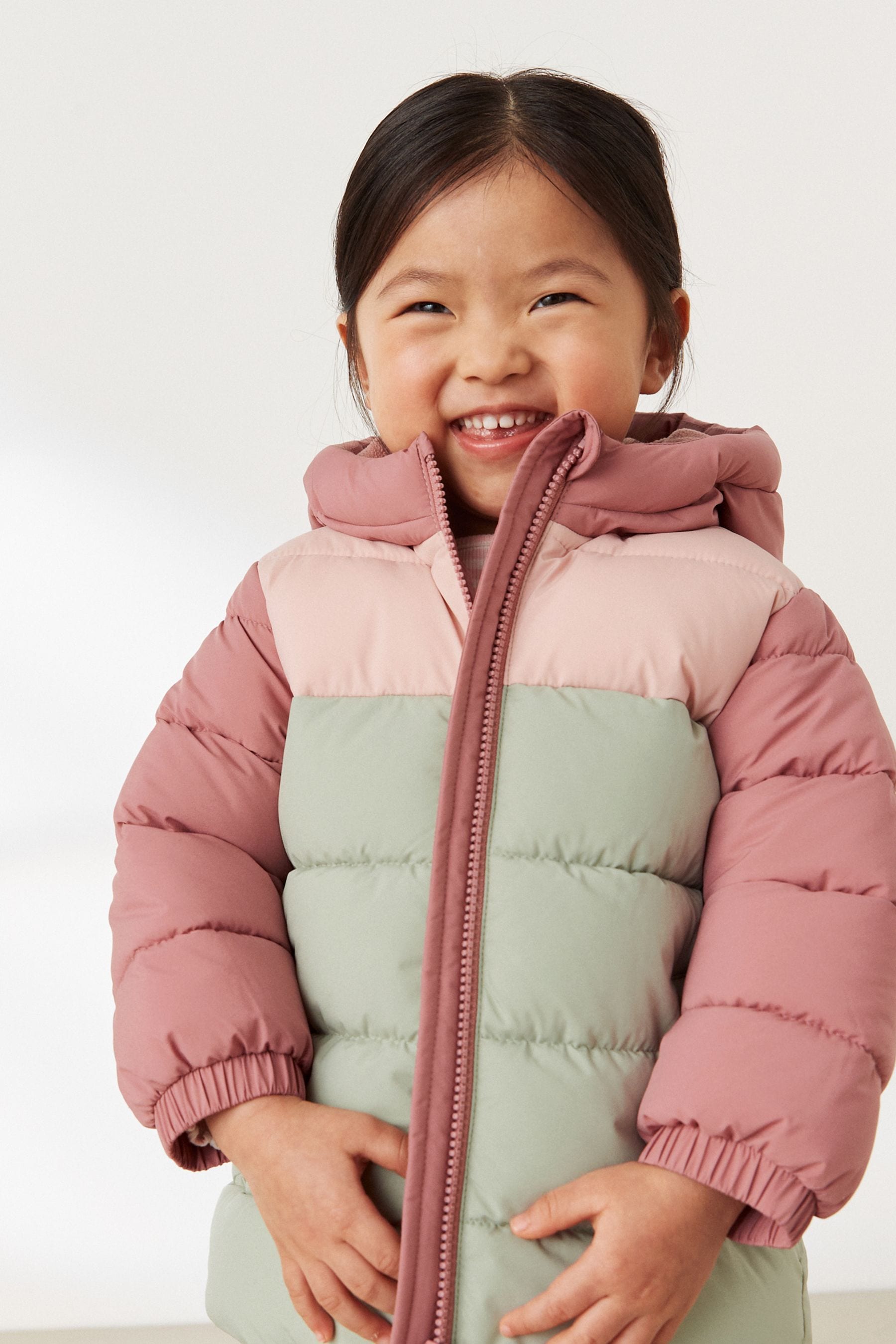 Pink Colourblock Shower Resistant Padded Coat (3mths-7yrs)