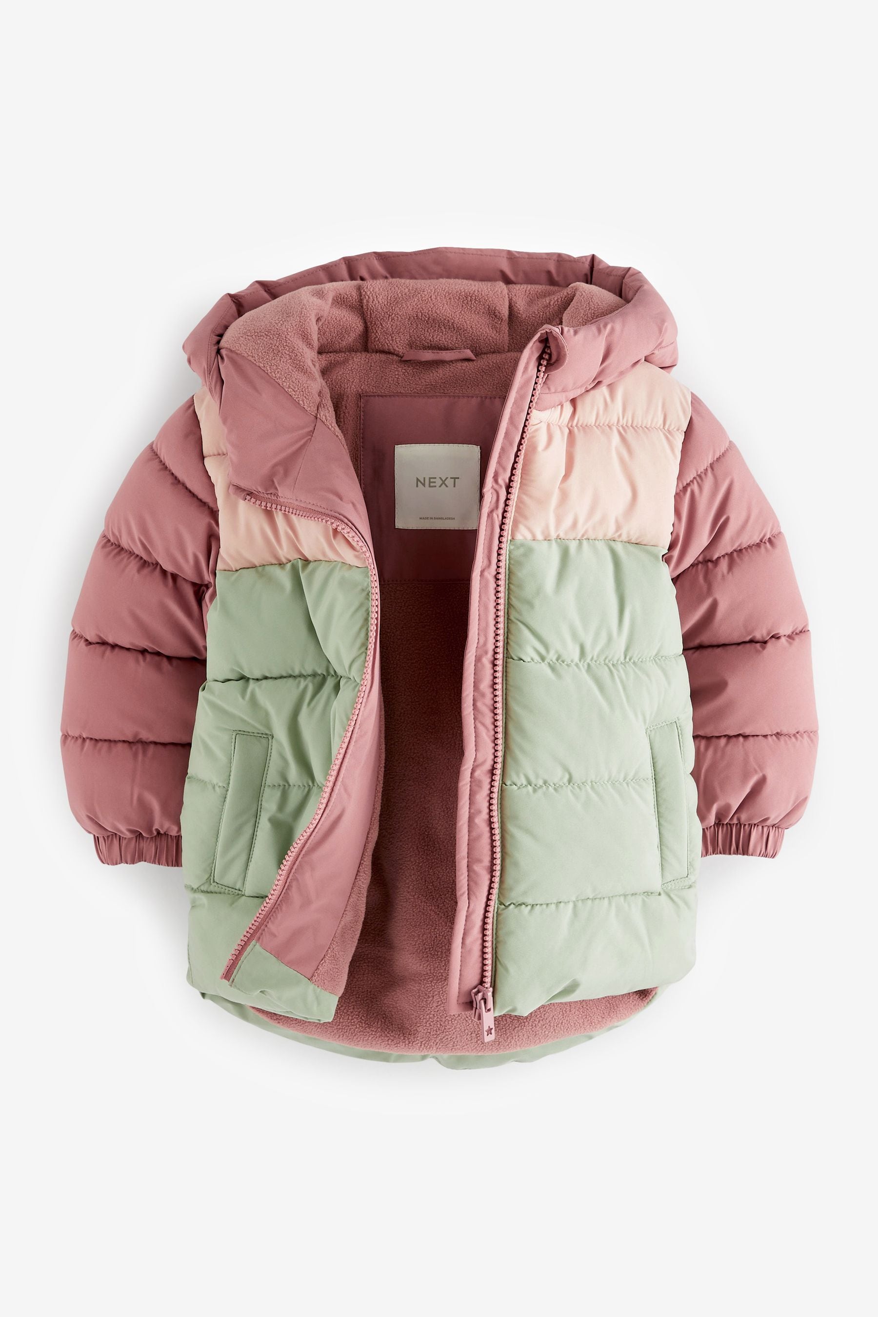 Pink Colourblock Shower Resistant Padded Coat (3mths-7yrs)