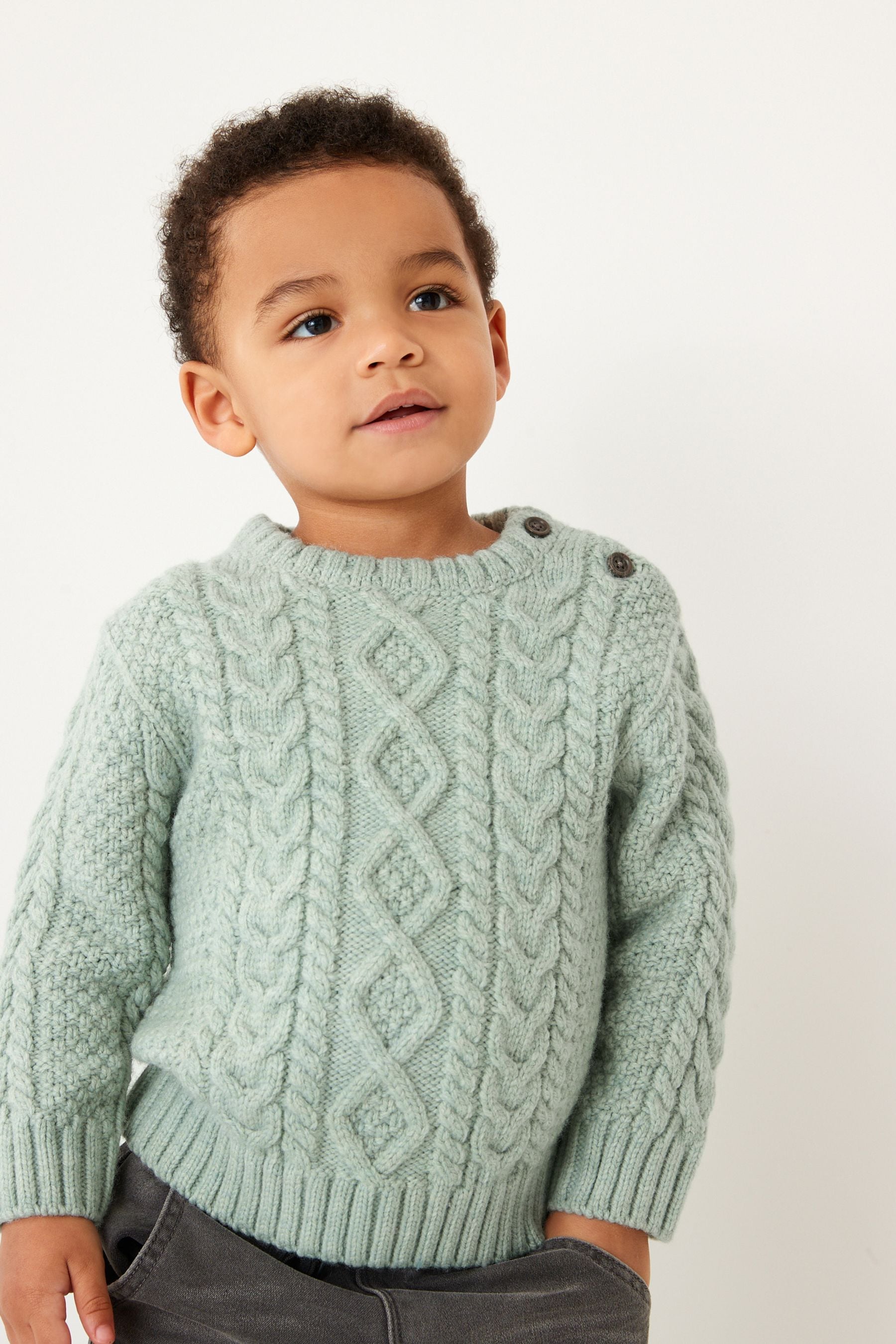 Mineral Green Cable Crew Jumper (3mths-7yrs)