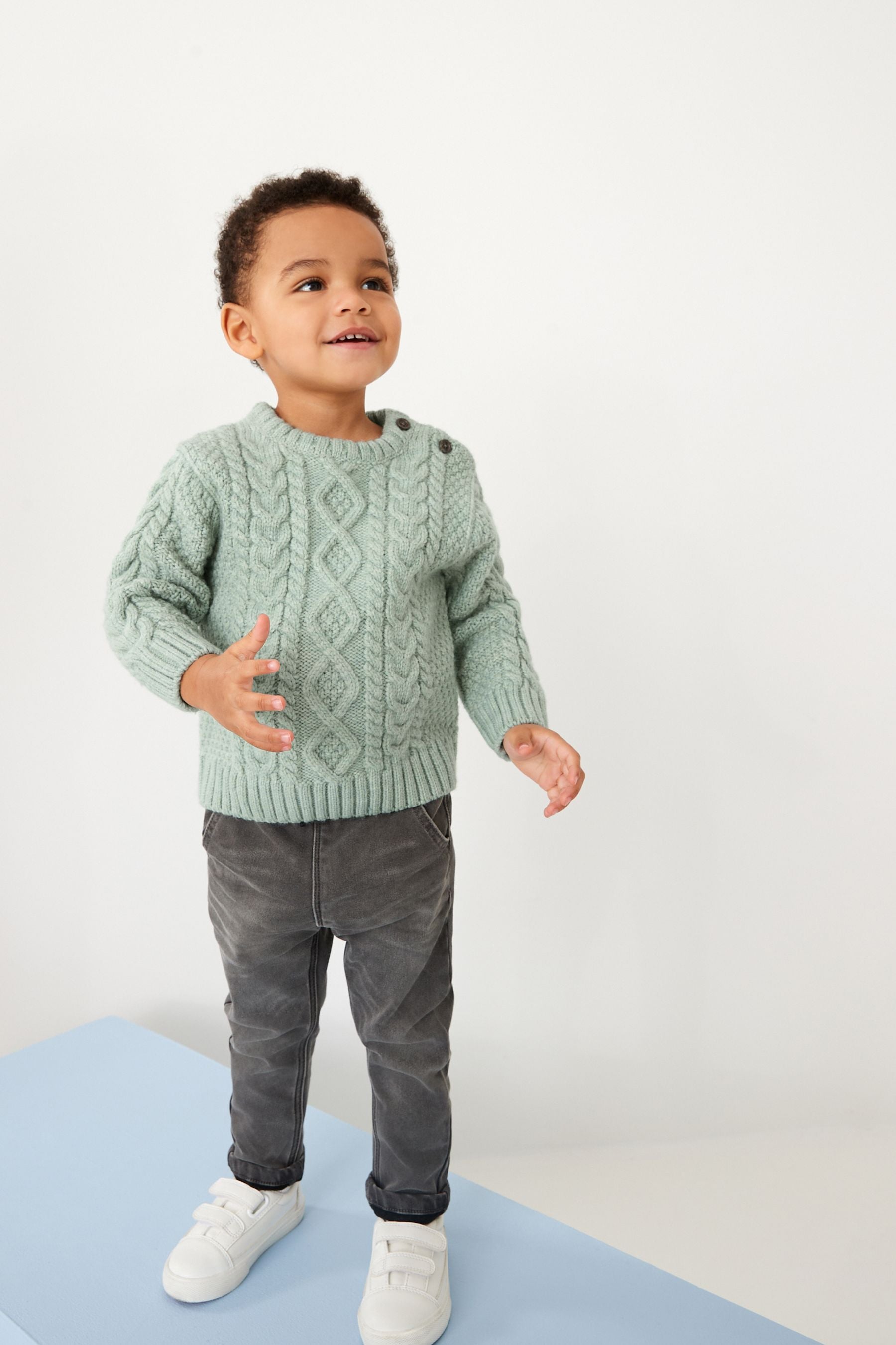 Mineral Green Cable Crew Jumper (3mths-7yrs)