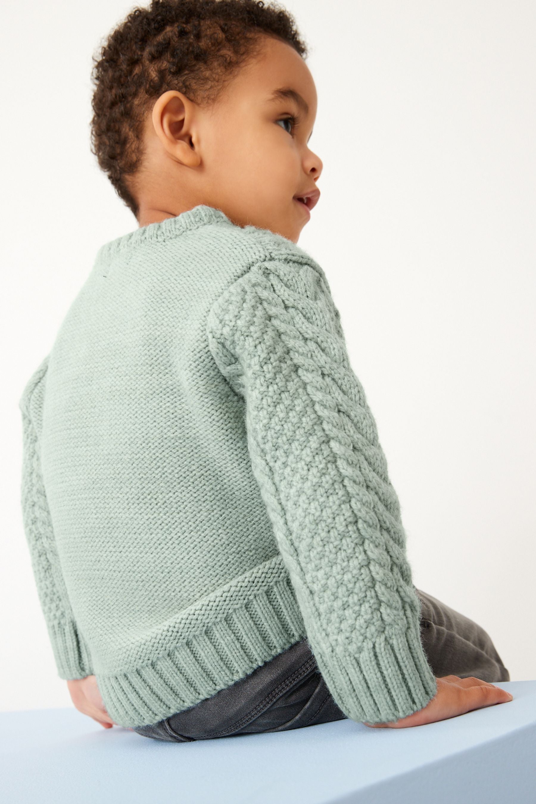 Mineral Green Cable Crew Jumper (3mths-7yrs)