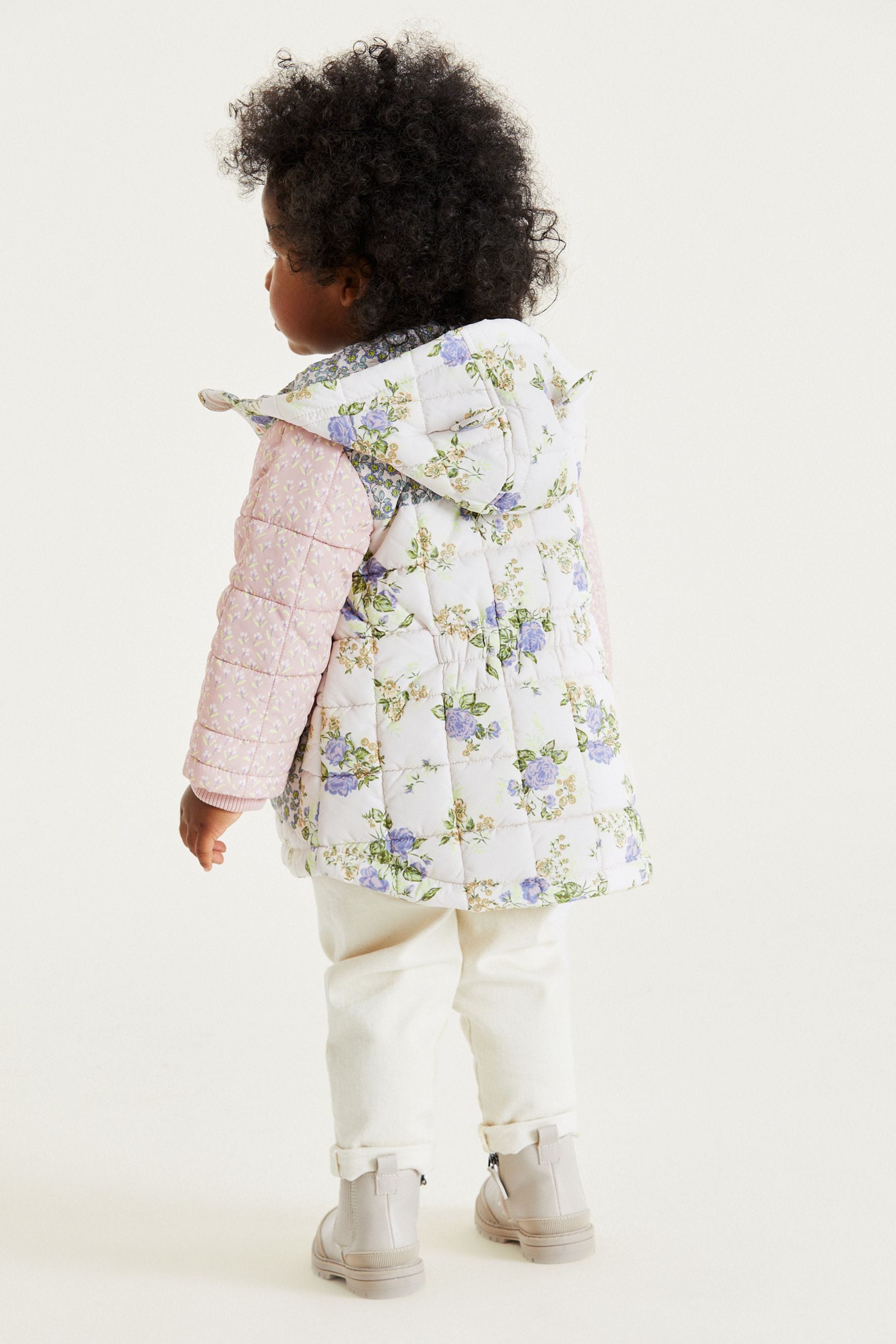 Multi Floral Shower Resistant Colourblock Quilted Coat (3mths-7yrs)