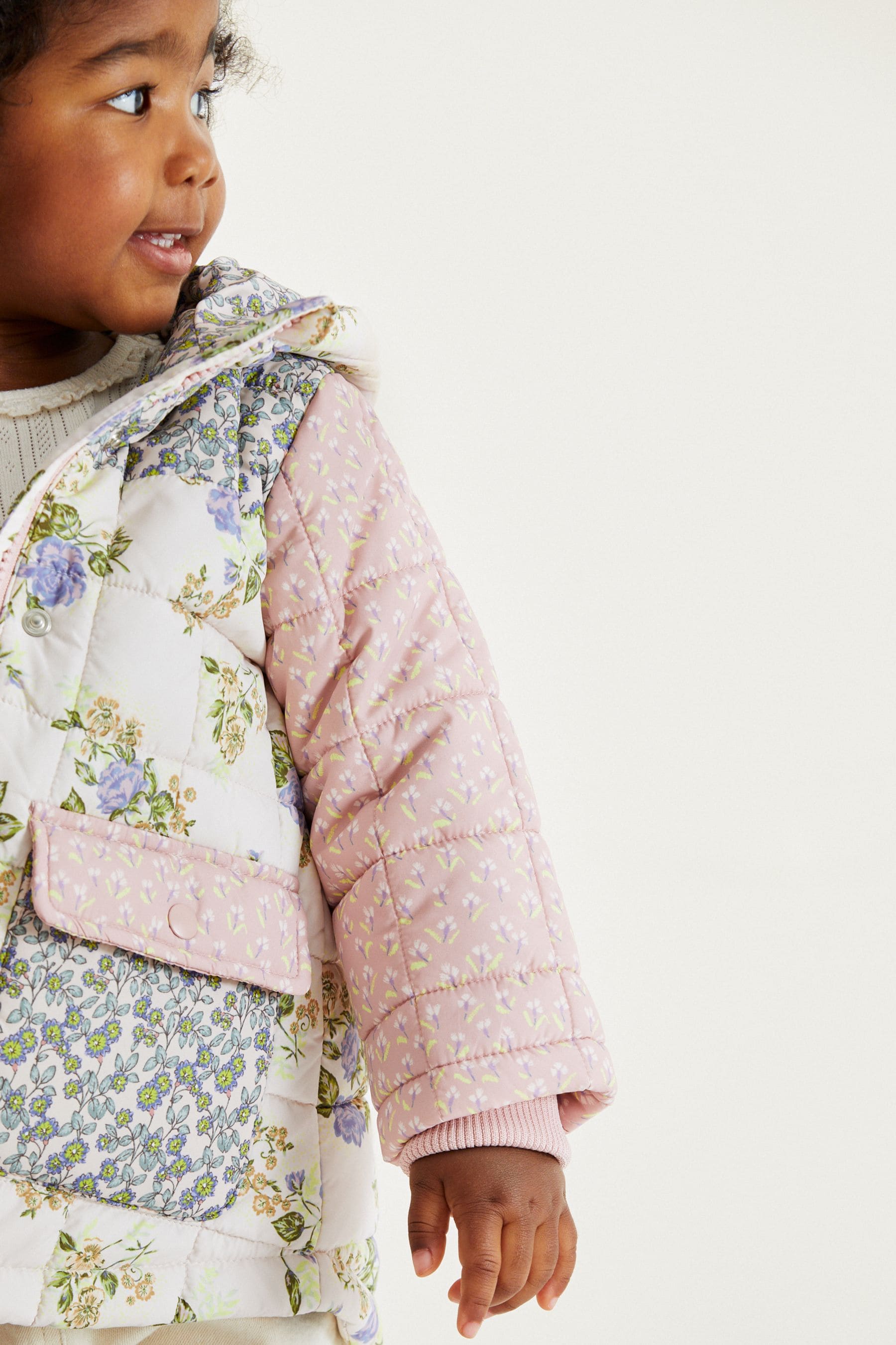 Multi Floral Shower Resistant Colourblock Quilted Coat (3mths-7yrs)