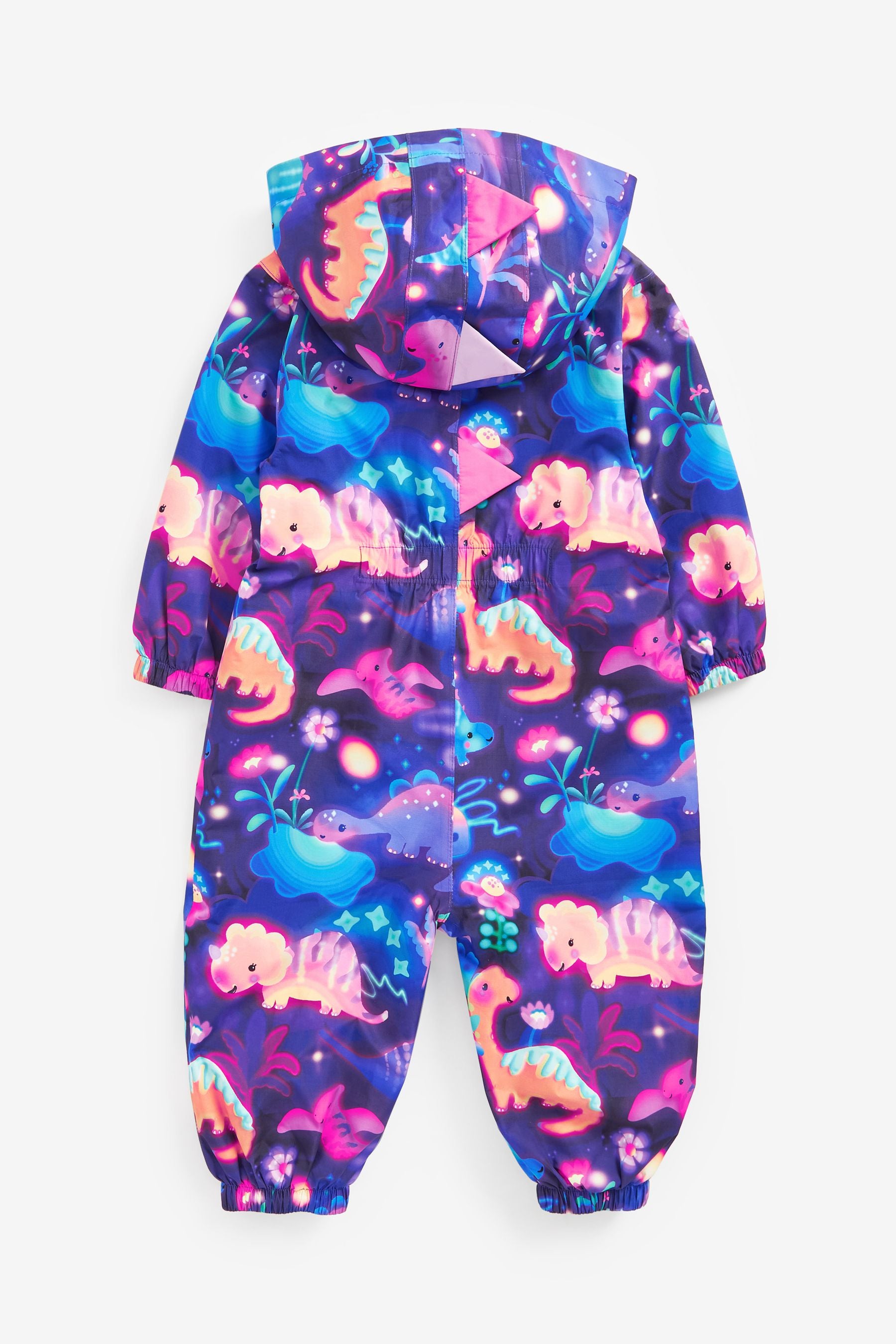 Multi Purple Dino Lightweight Waterproof Fleece Lined Character Printed Puddlesuit (3mths-7yrs)