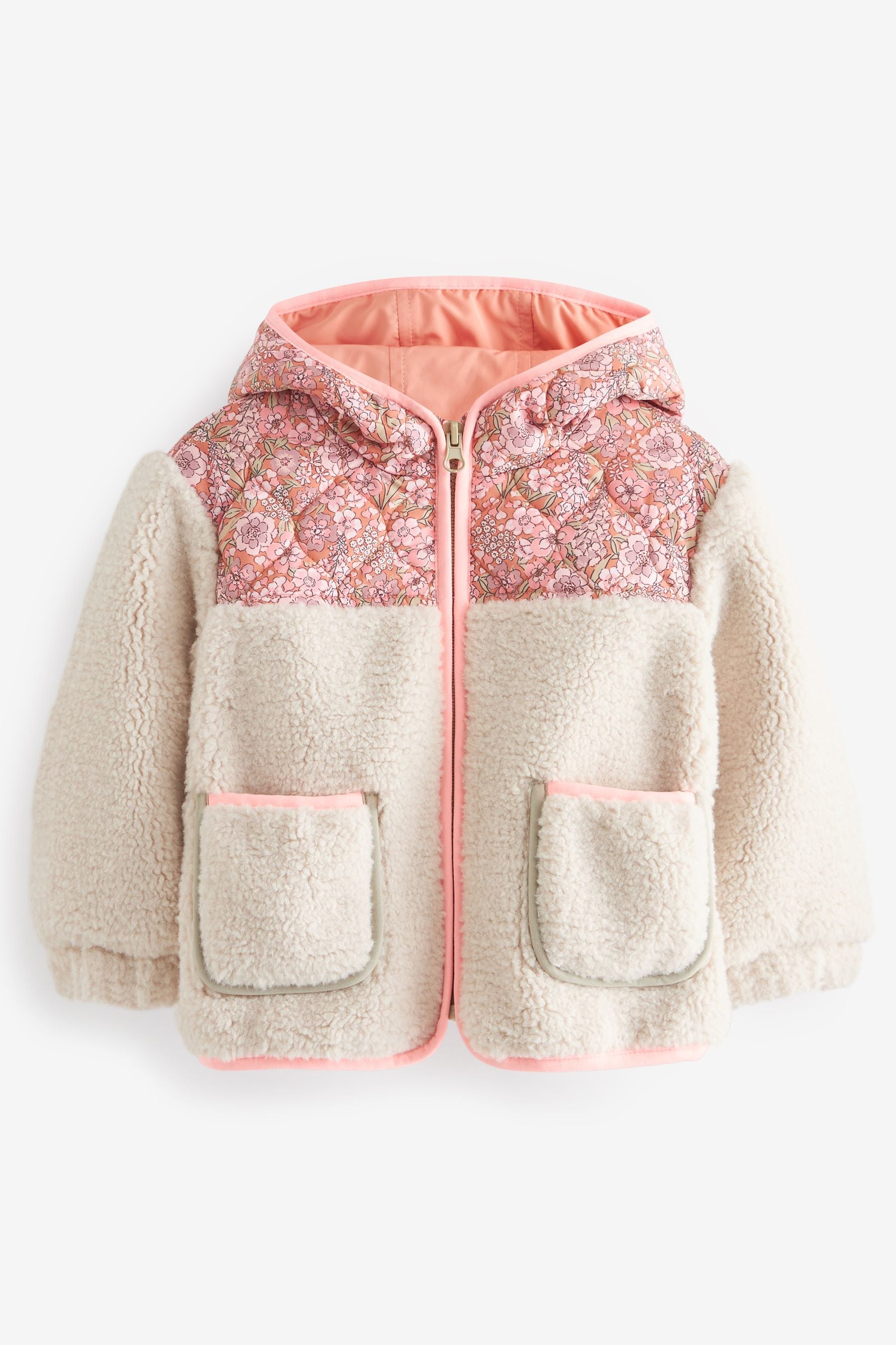 Multi Floral Teddy Printed Nylon And Borg Mix Jacket (12mths-7yrs)