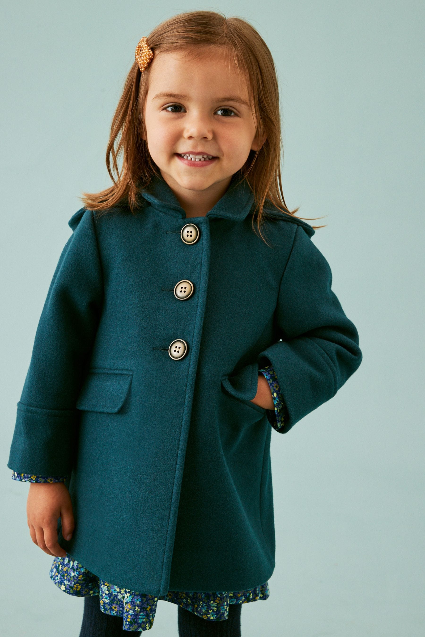 Teal Blue Wool Mix Coat (3mths-7yrs)