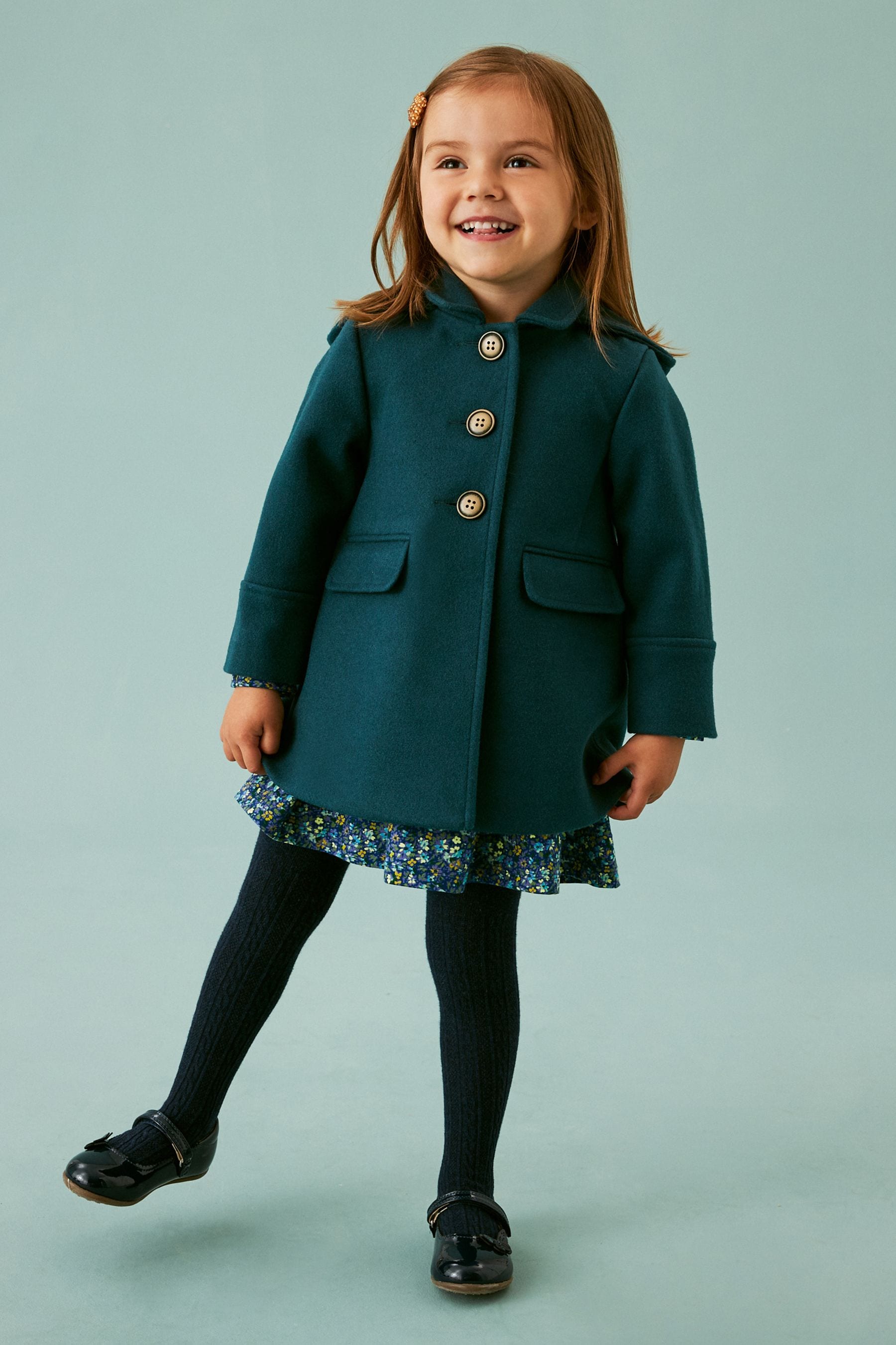 Teal Blue Wool Mix Coat (3mths-7yrs)