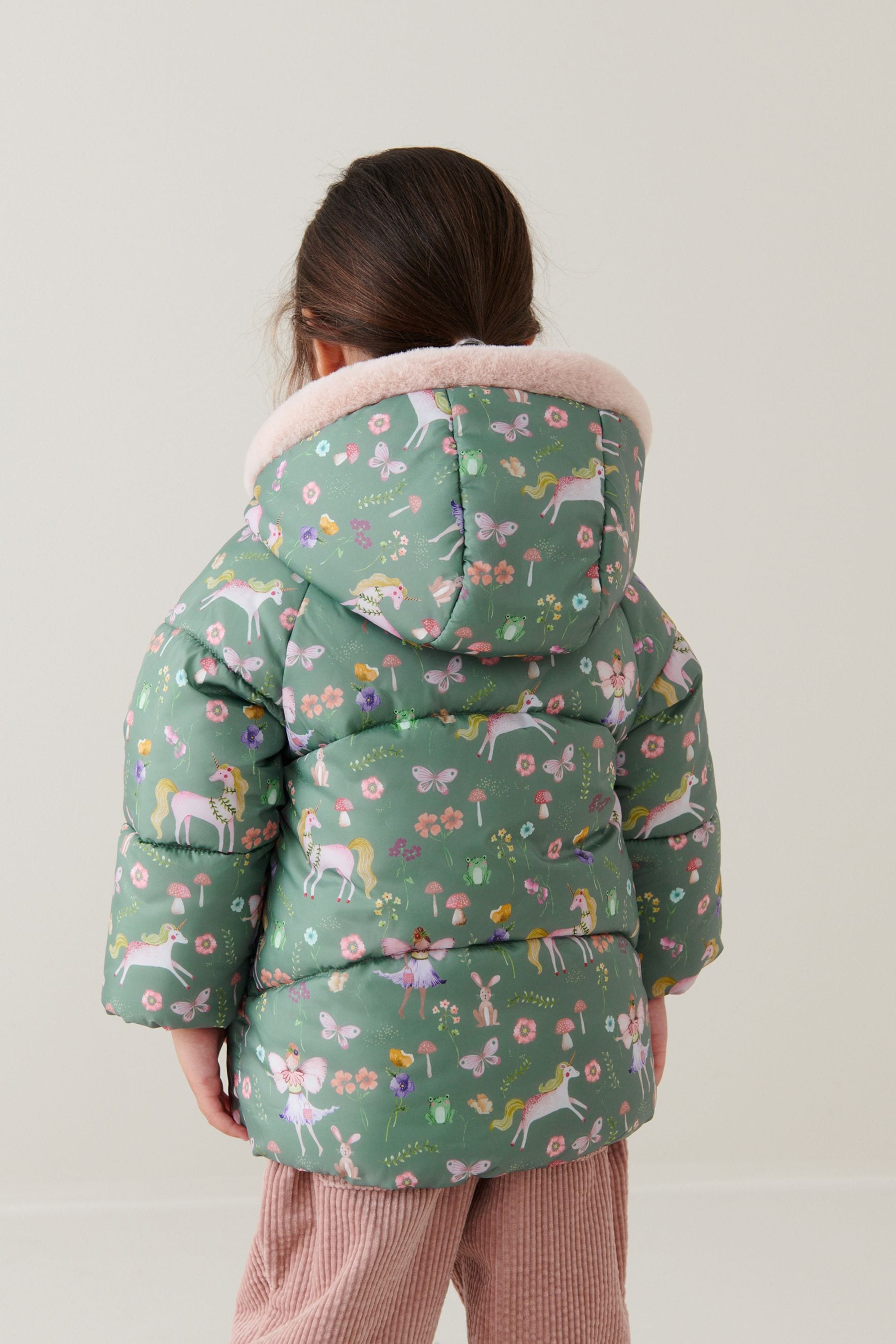 Khaki Green Printed Shower Resistant Padded Coat (3mths-7yrs)