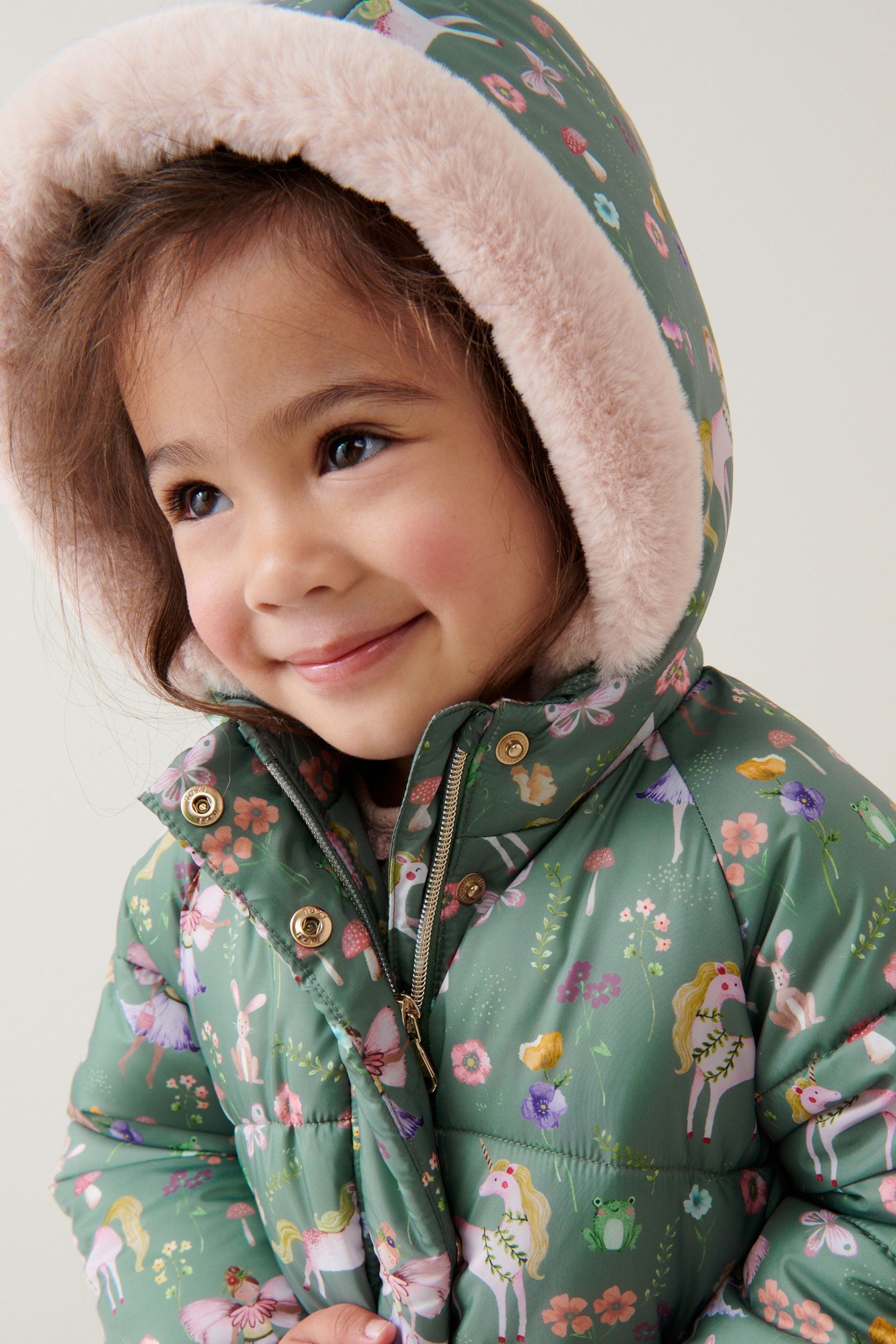 Khaki Green Printed Shower Resistant Padded Coat (3mths-7yrs)