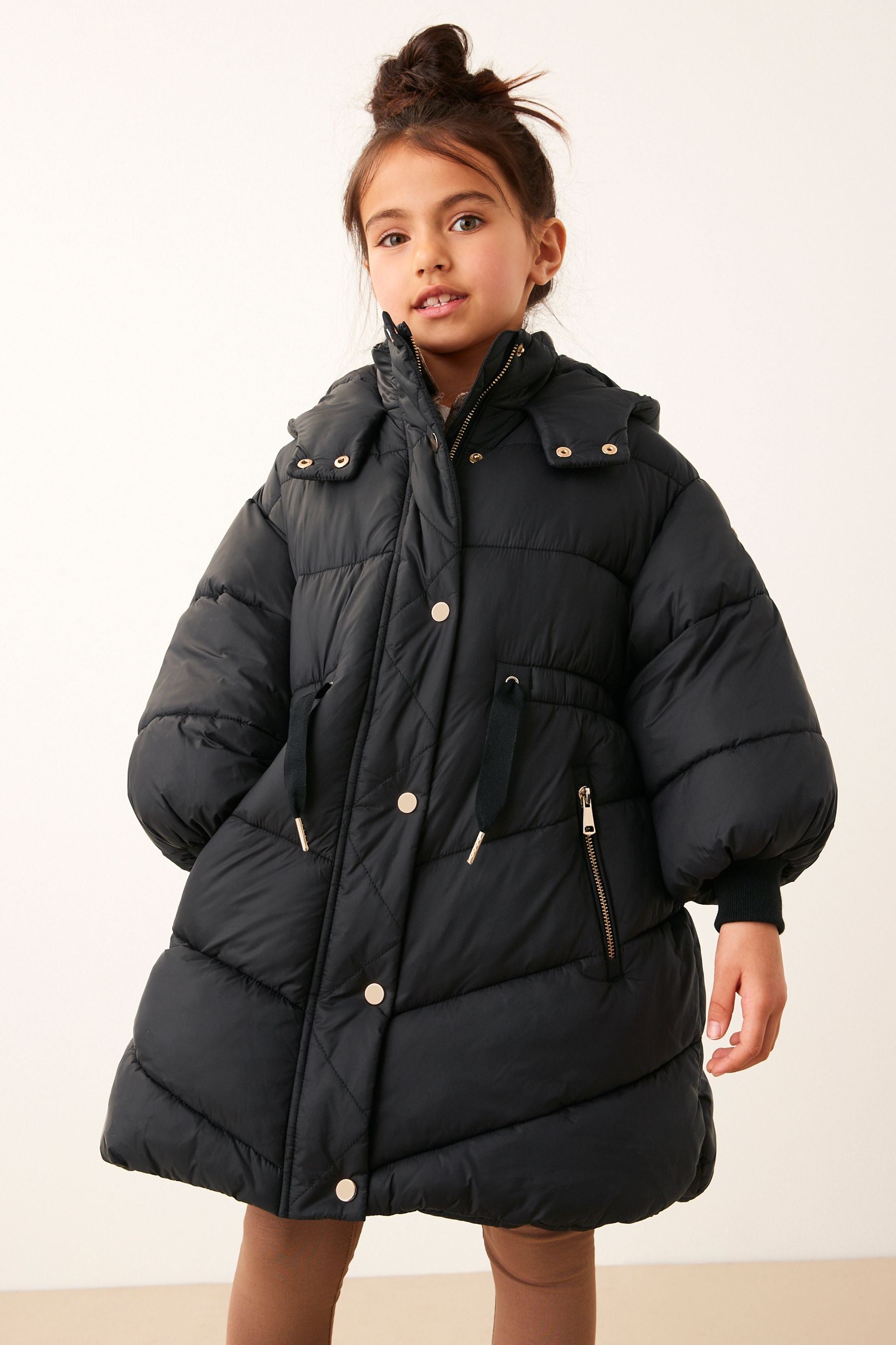 Black Shower Resistant Poncho Padded Coat (3-16yrs)