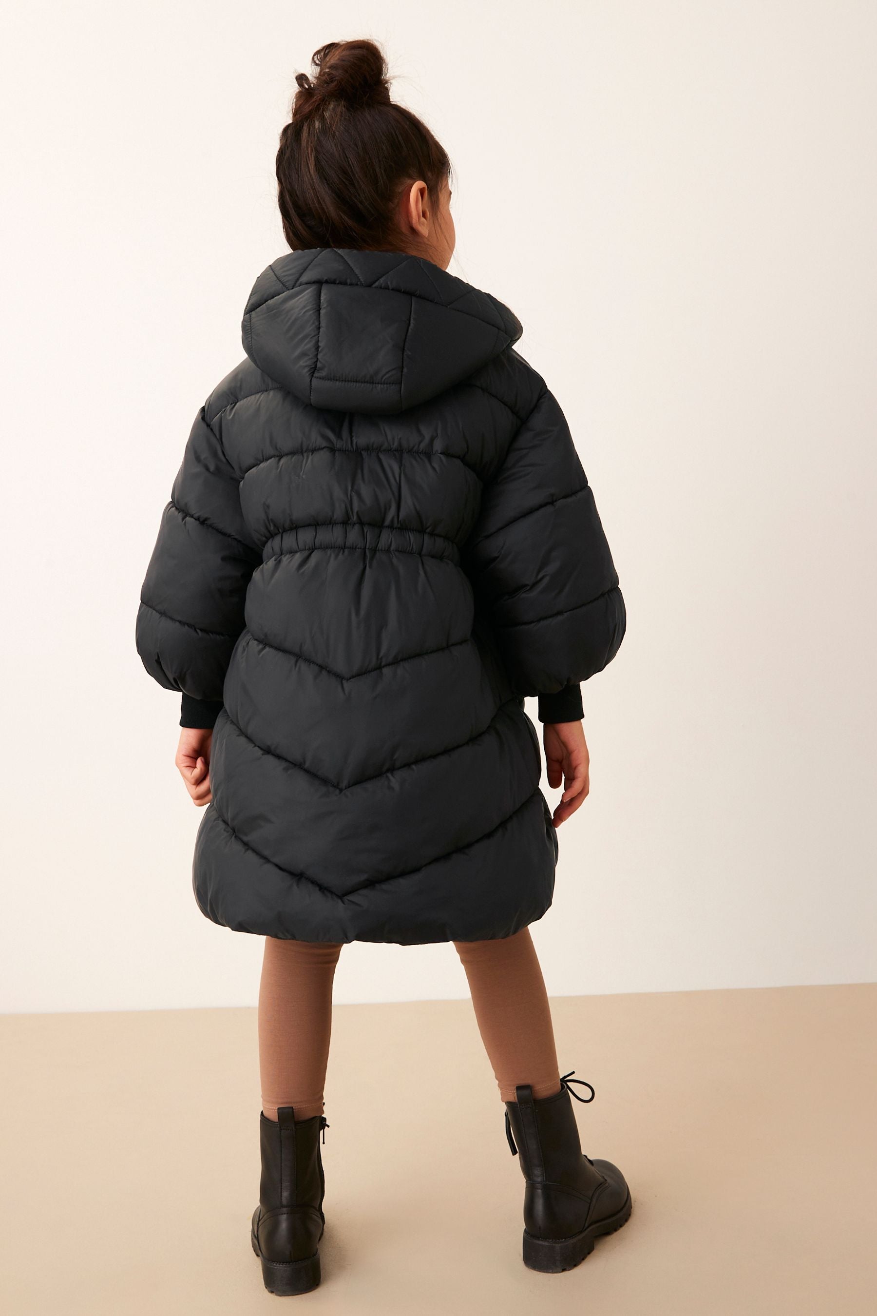 Black Shower Resistant Poncho Padded Coat (3-16yrs)