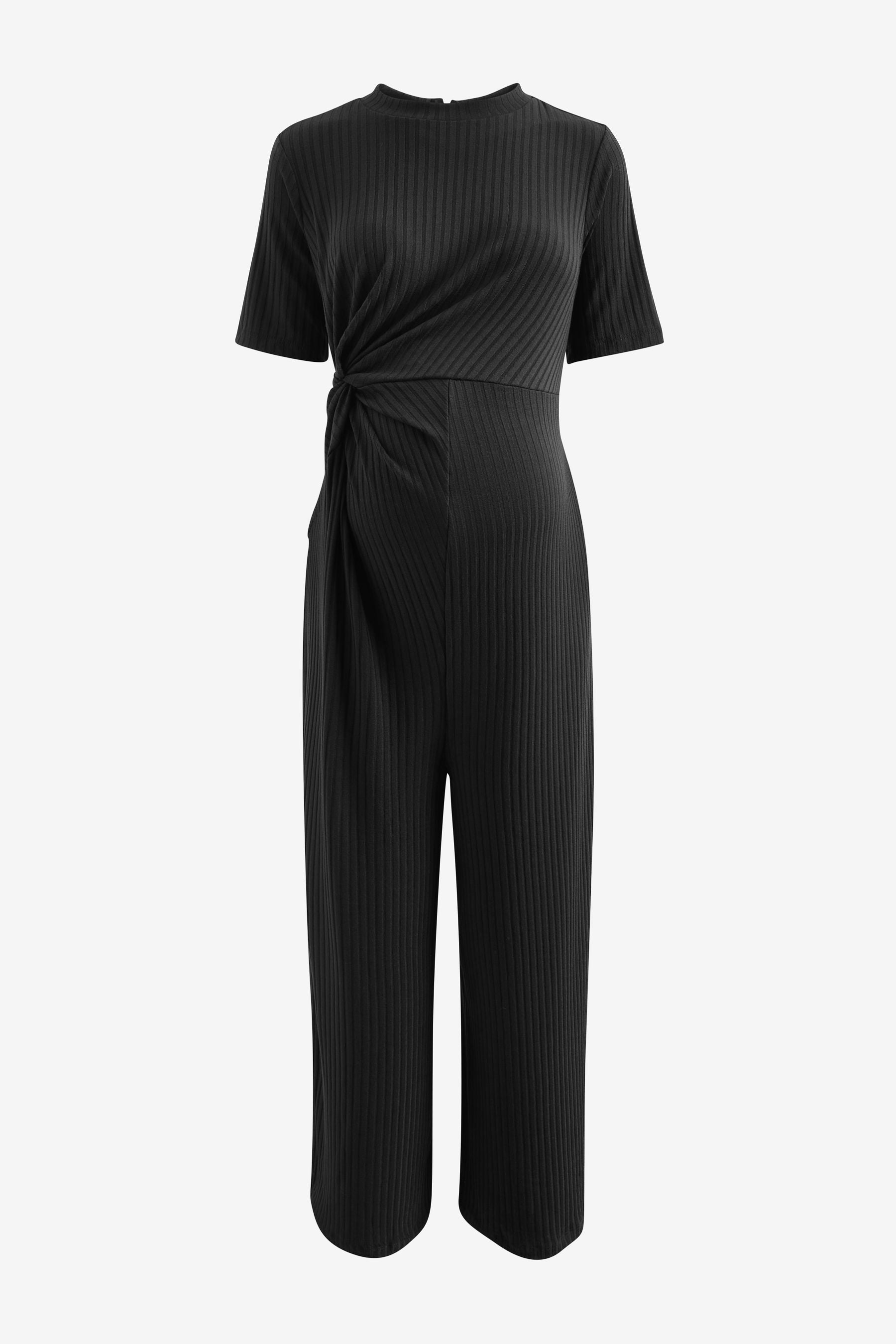 Black Ribbed Knot Side Jumpsuit