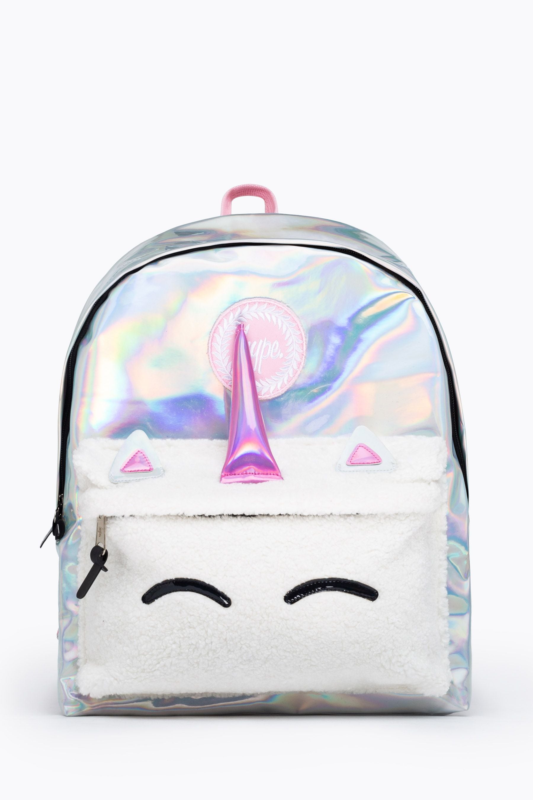 Silver/Pink Hype. Silver/Pink Iridescent Borg Unicorn 3D Backpack