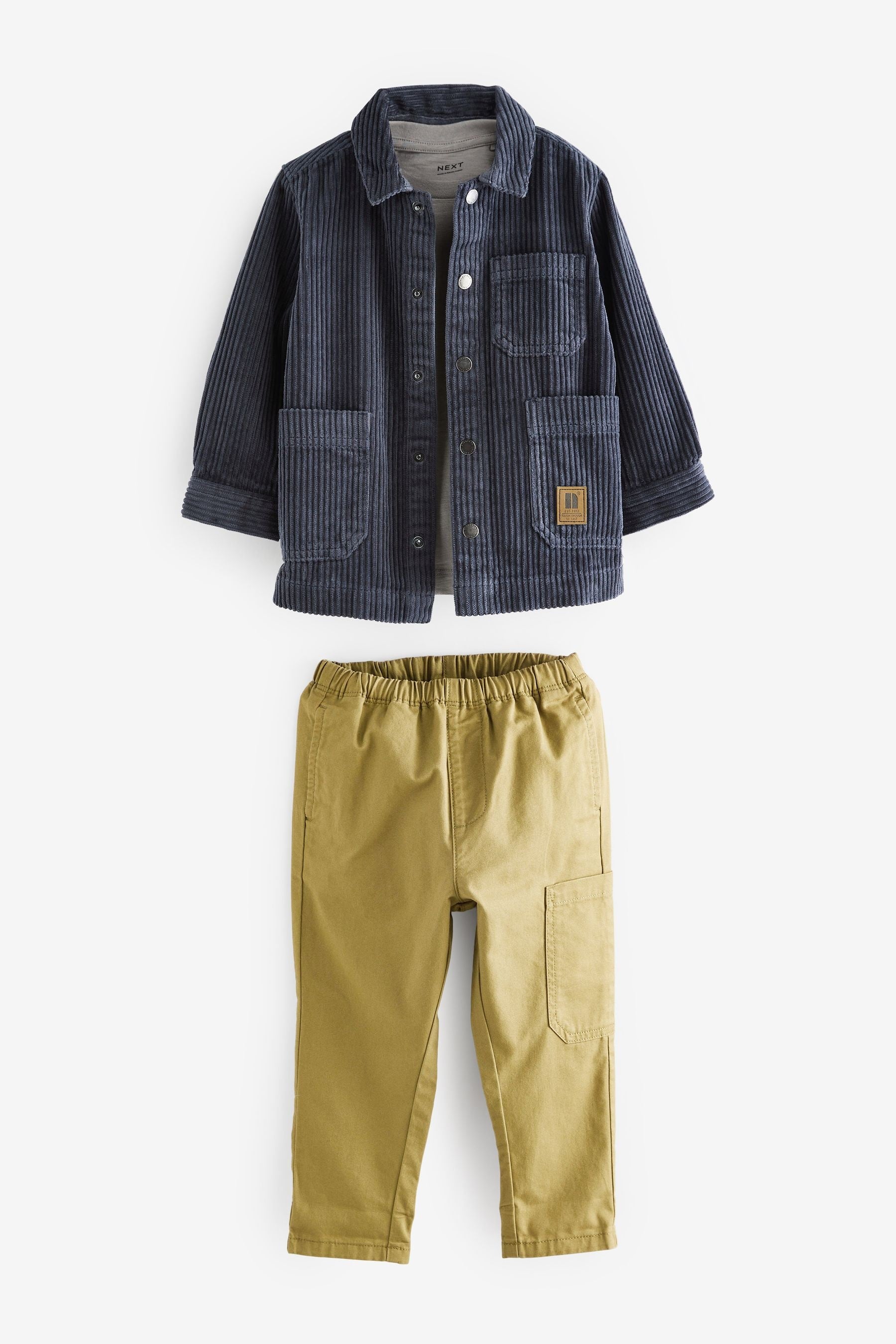 Indigo Blue Corduroy Shacket, Trousers & T-Shirt Set (3mths-9yrs)