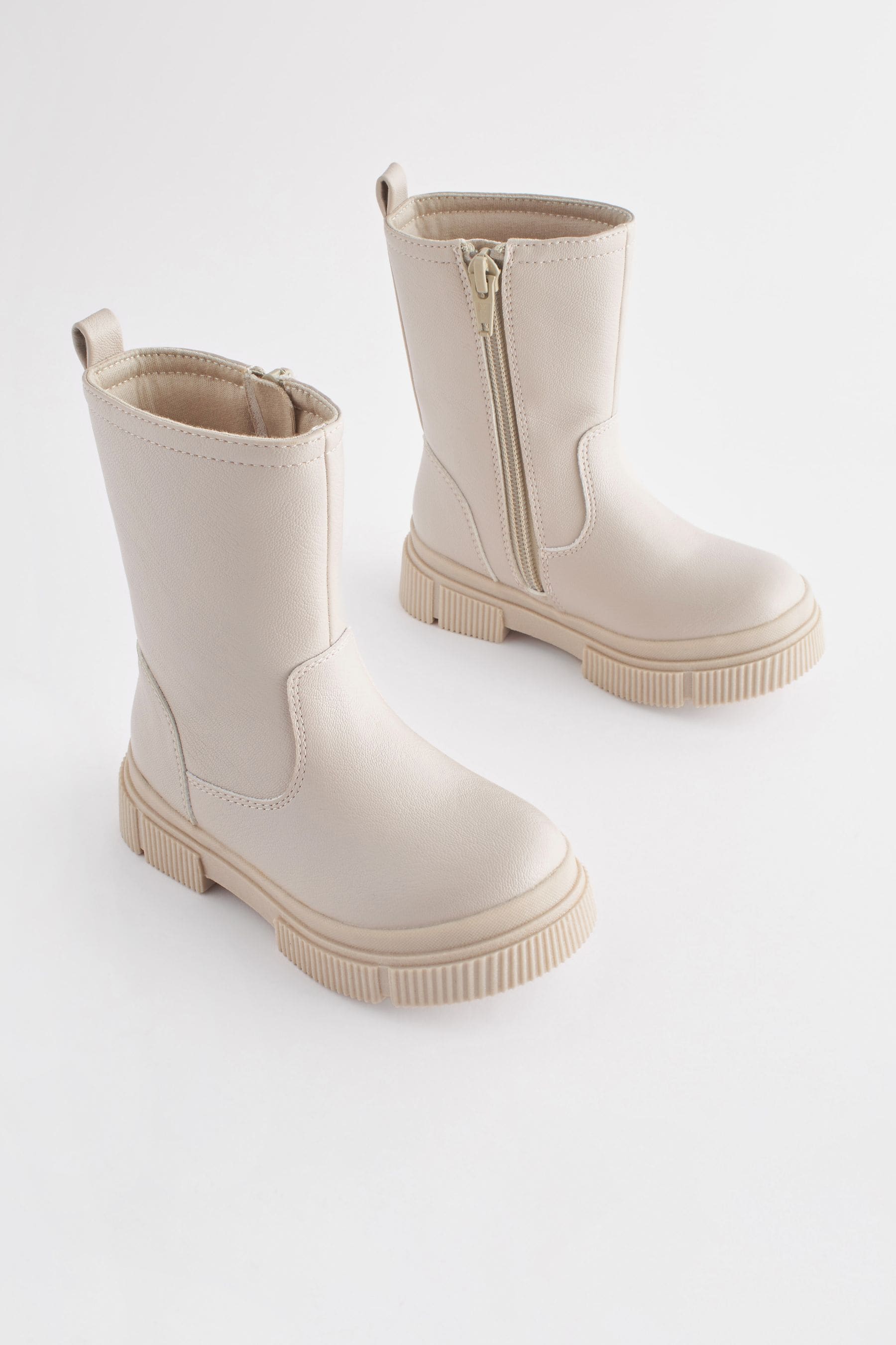 Beige Neutral Tall Chunky Boots