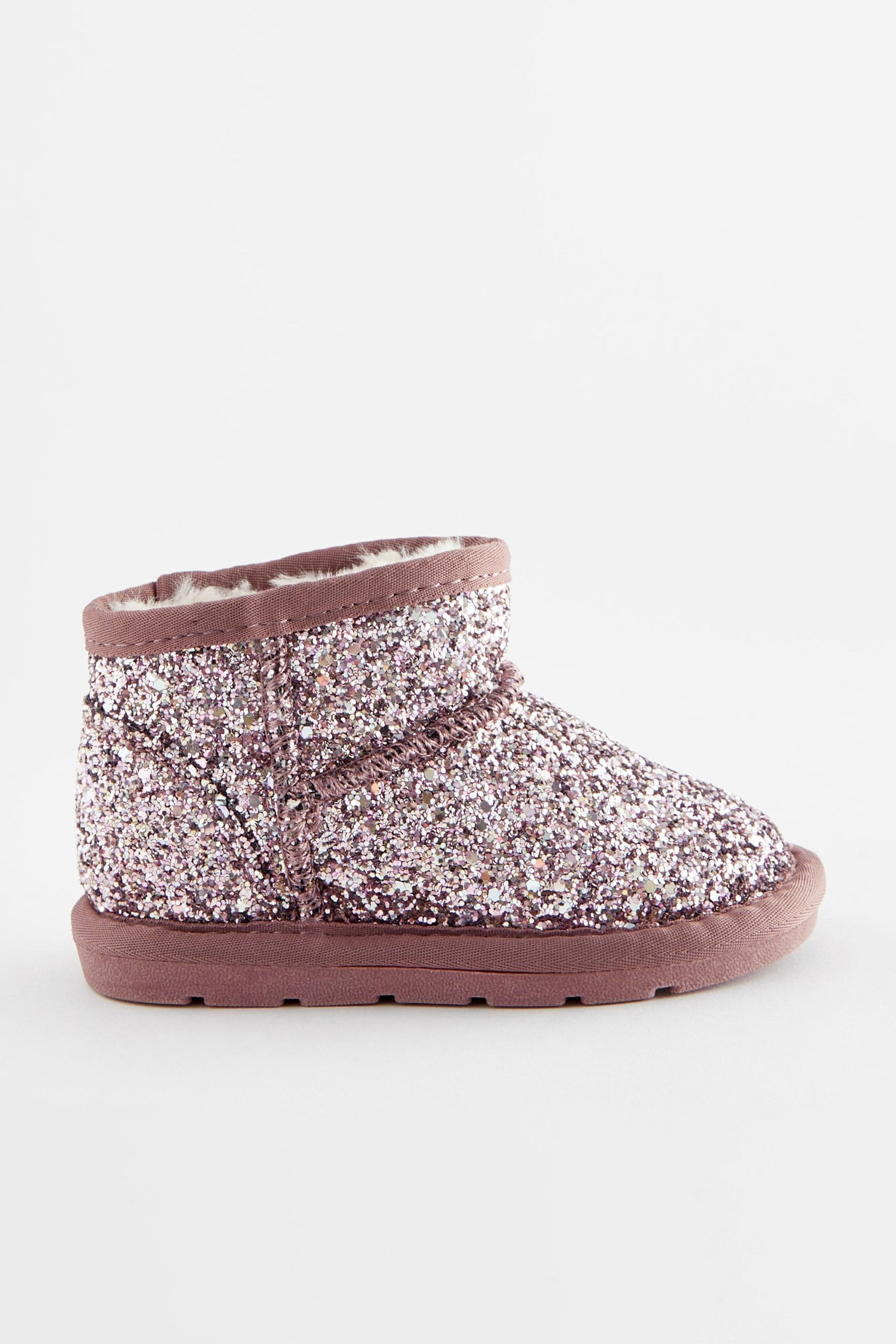 Pink Glitter Faux Fur Lined Water Repellent Pull-On Boots